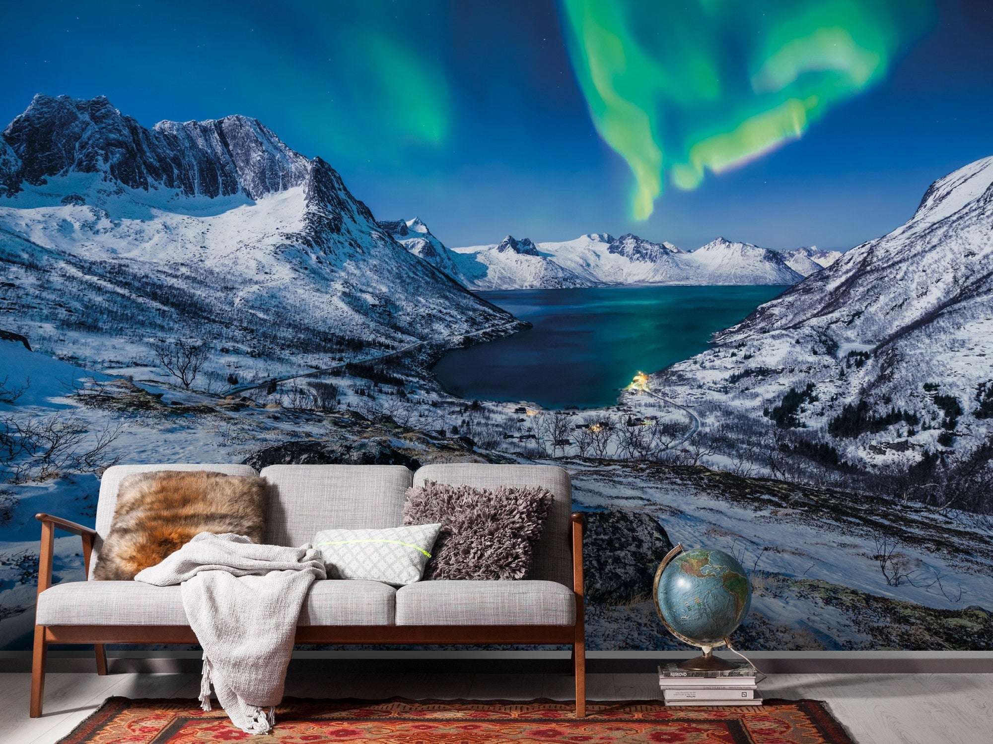 Fototapeta zorza polarna niebieskimIzielonym - 400 x 250 cm - SANDERS &amp; SANDERS