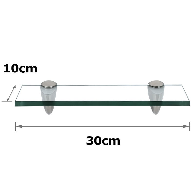 ÉEtagère murale verre Transparent 30 x 10 cm 8 mm, tagère pour Salle de Bain en Verre Trempé et Aluminium - 2