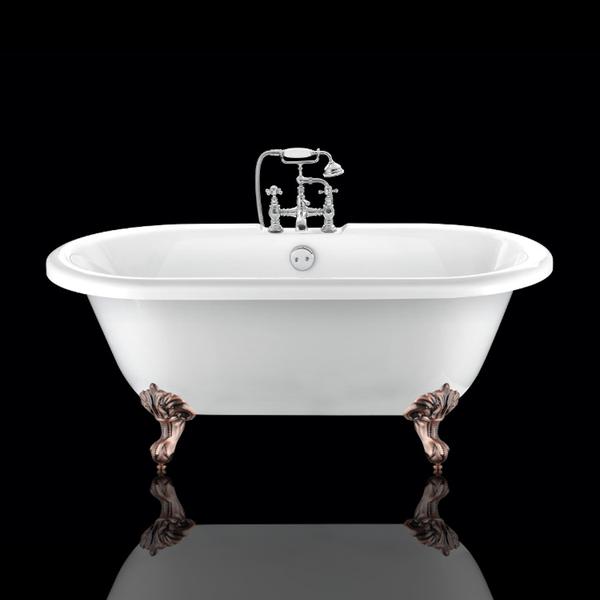 Baignoire sur pieds rétro CHELSEA Blanche 170 cm Pieds d'Aigle Cuivre rouge vieilli
