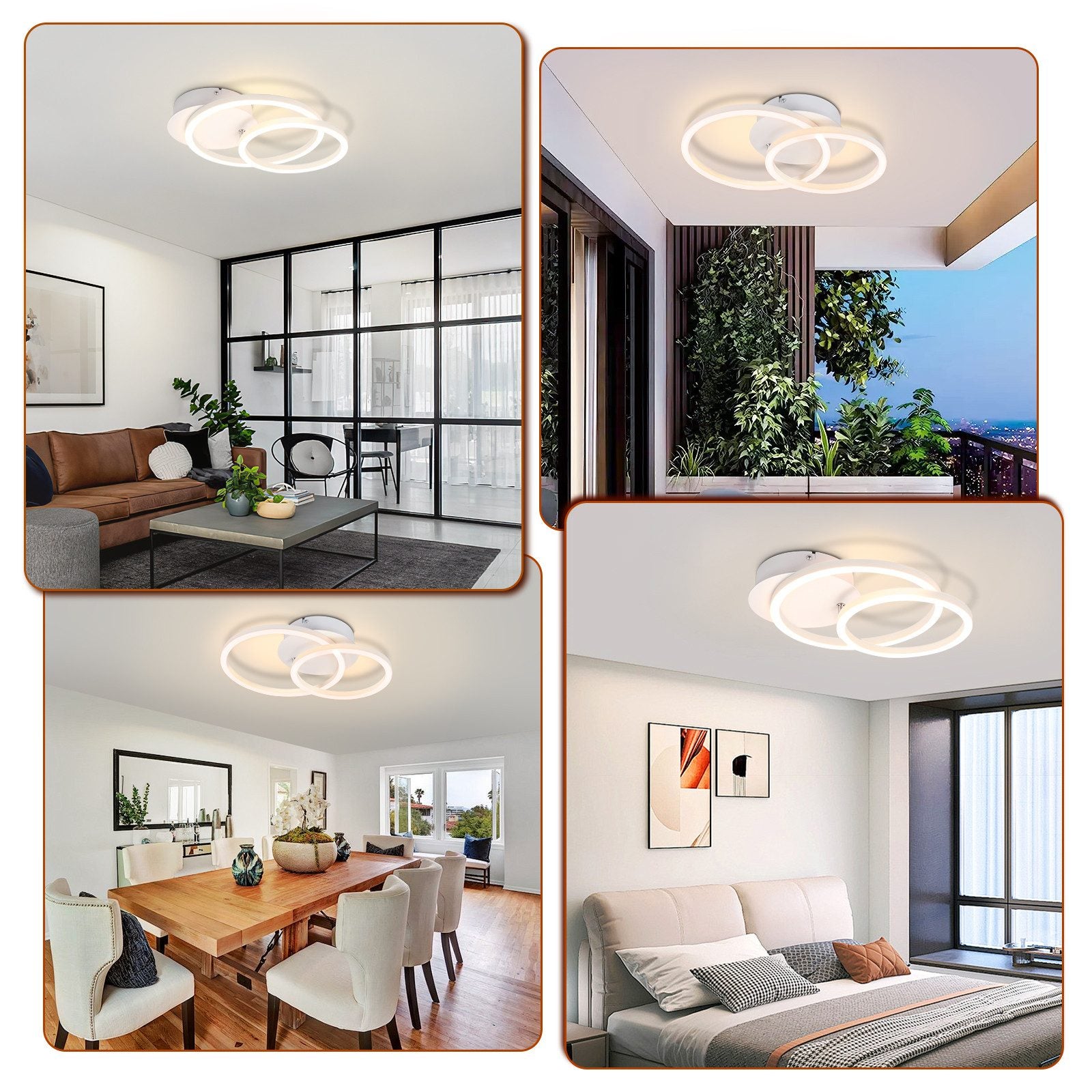 NETTLIFE Plafón LED 2 Anillos Blanco Giratorio Diseño Redondo Moderno 24W 3000K - 6