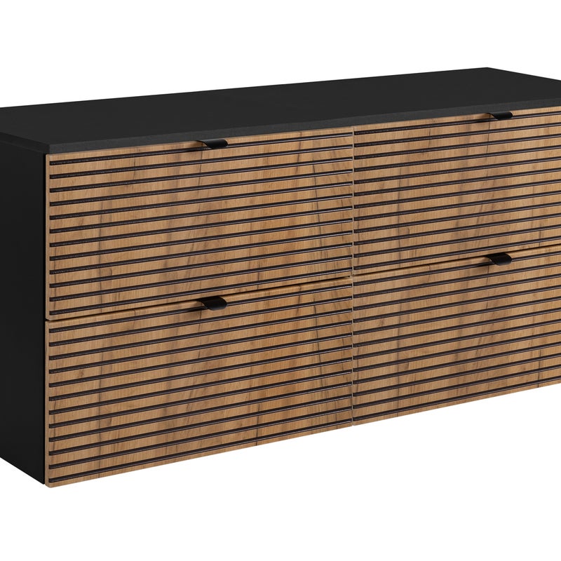 Szafka łazienkowa AURA 120 cm czarna blat czarny frezowany front