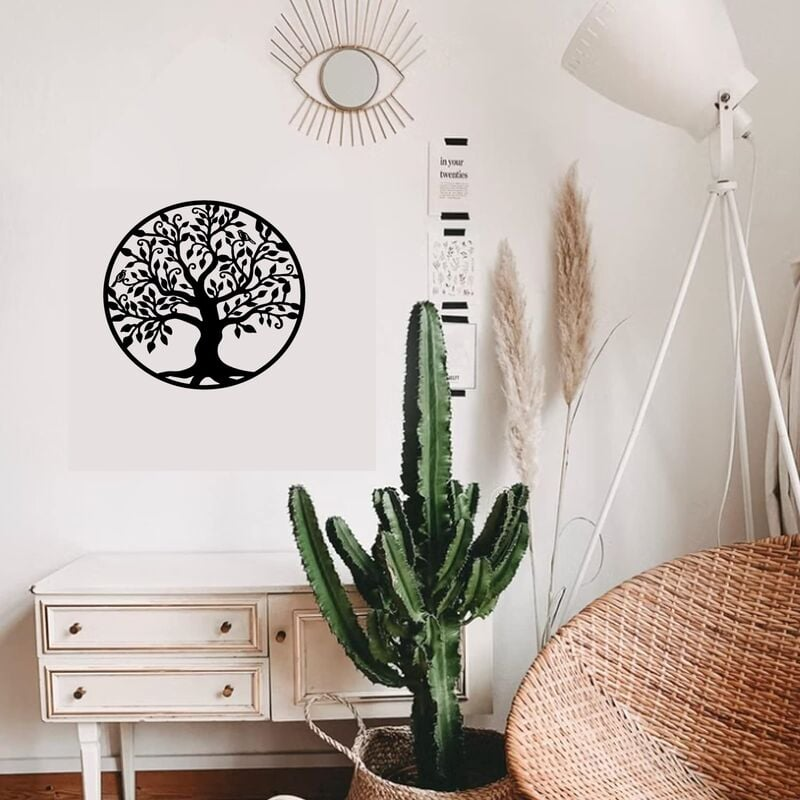 Décoration murale arbre de vie en métal, silhouette art, décoration de jardin intérieur (noir, 40x40 cm) - 3