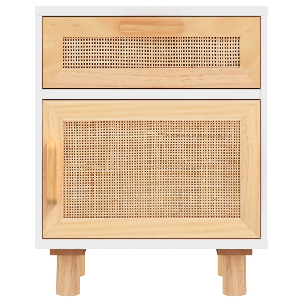 Table de chevet Blanc Bois de pin massif et rotin naturel - COMFORTXL - 3