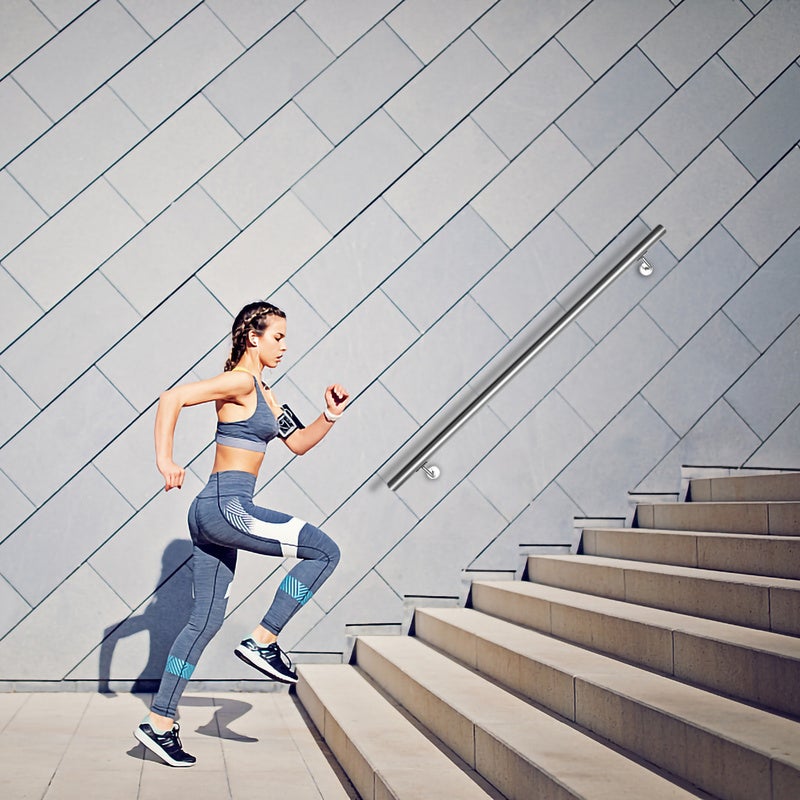 Rampe Escalier 2 Supports Muraux , Main courante Rampe d’escalier acier 304 inoxydable, intérieur&extérieur, 50cm - 6