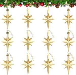 12 étoiles Dorées Et Rouges à Paillettes Pour Sapin De Noël - Ornements Suspendus Avec Cordon - Décoration De Table, Avent