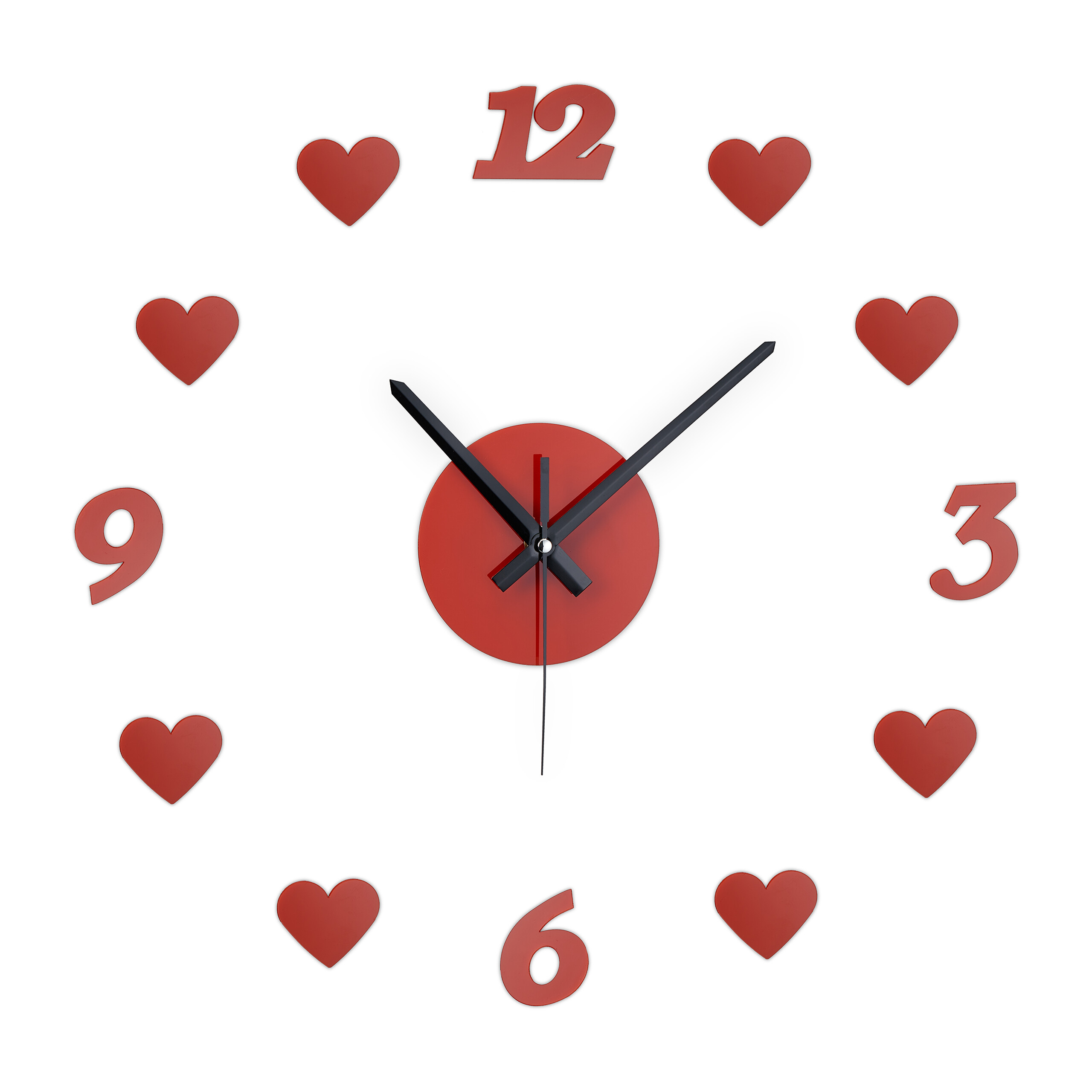 Relaxdays Reloj de Pared DIY Diseno para Salon con Corazones y Numeros O 50 100 cm Adhesivo Pegatinas 3D Rojo Leroy Merlin