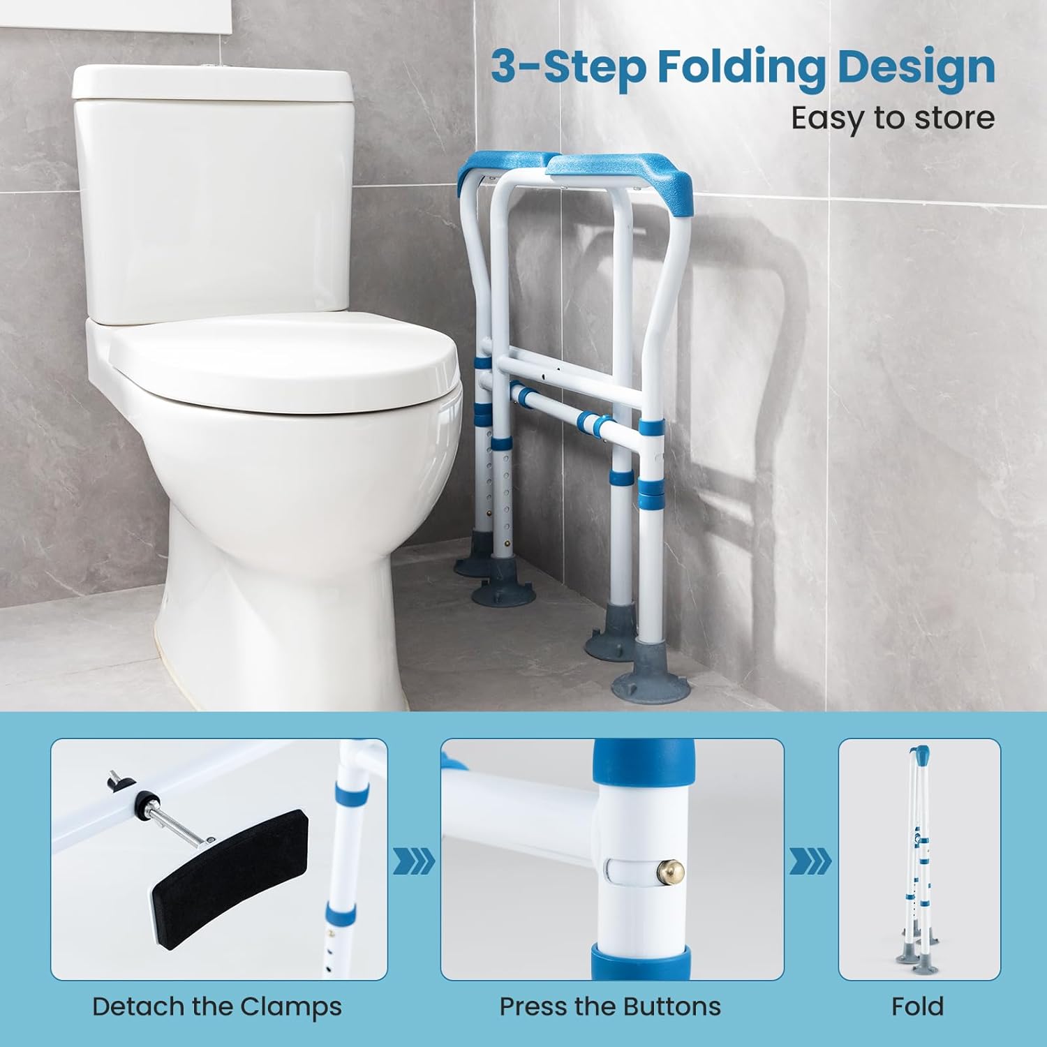 Barra de Apoio para Sanita para Idosos, com Alças Ajustáveis ​​em Altura e Largura, para Idosos ou Pessoas com Deficiência, Auxiliar de Sanita - 4