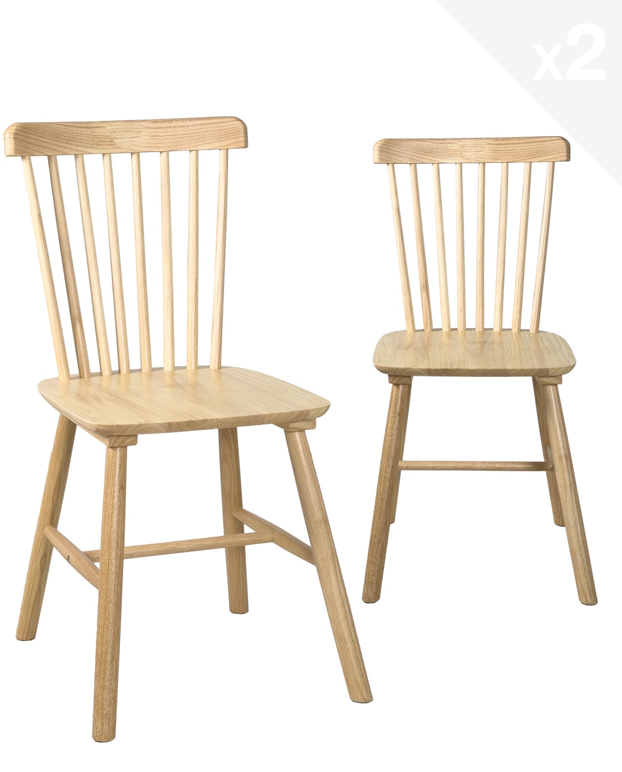 Lot de 2 Chaises Bistrot à Barreaux en Bois Massif d’Hévéa MONA Bois ...