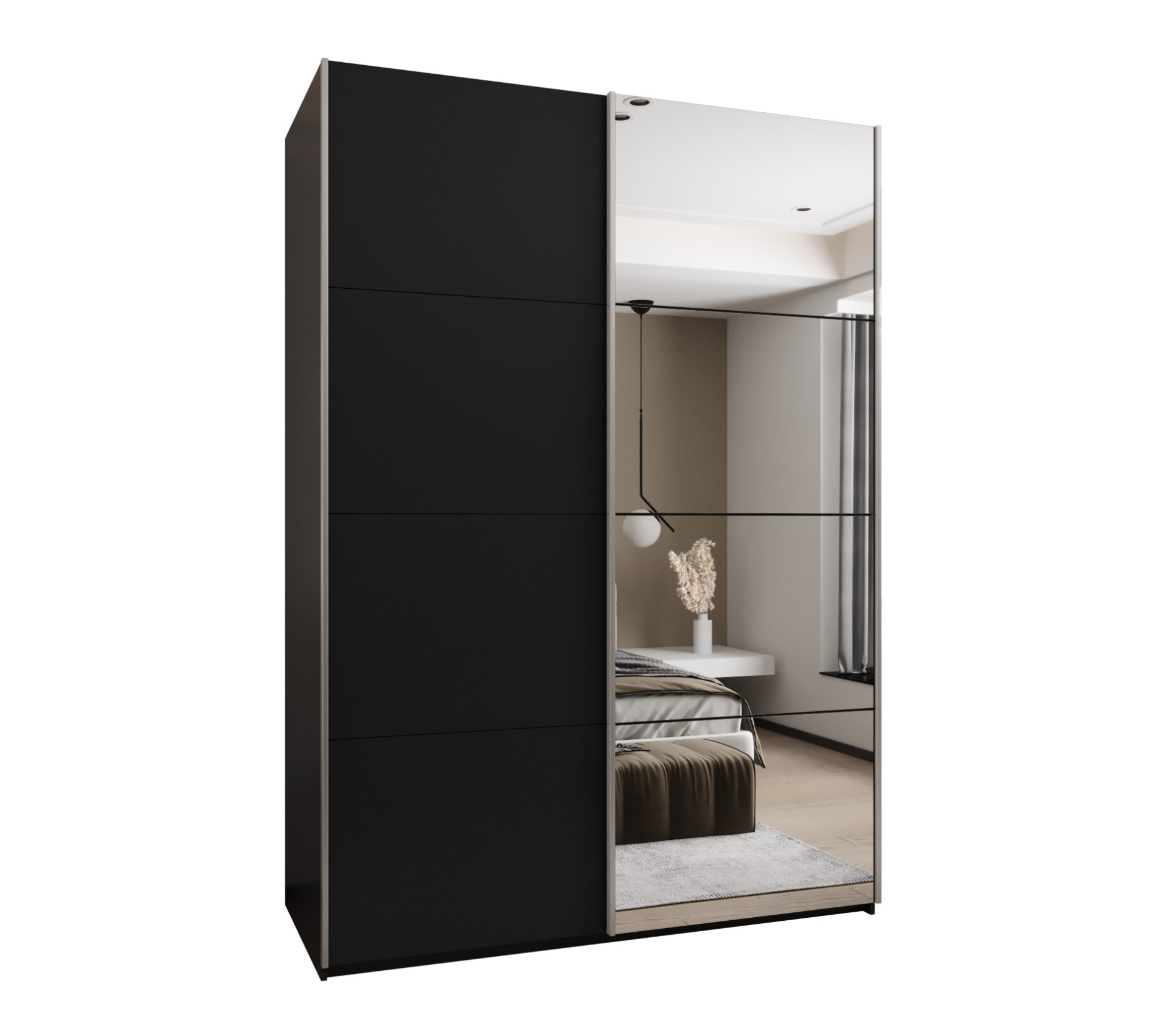 Szafa przesuwna wysoka Lux 3 180 x 64 x 245,5 cm czarny + czarny + u. srebrny - Abiks Meble