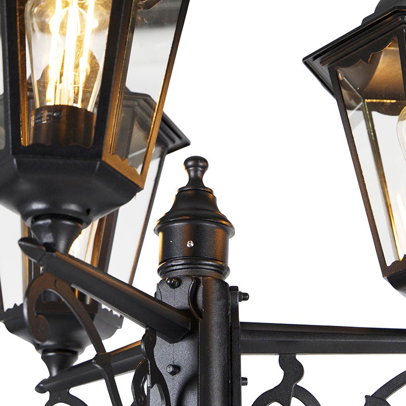 Qazqa classic-antique lanterne extérieure pour jardin - Havana - noir, max. 60w, e27, 220cm, IP44, à 3 lumières - 6