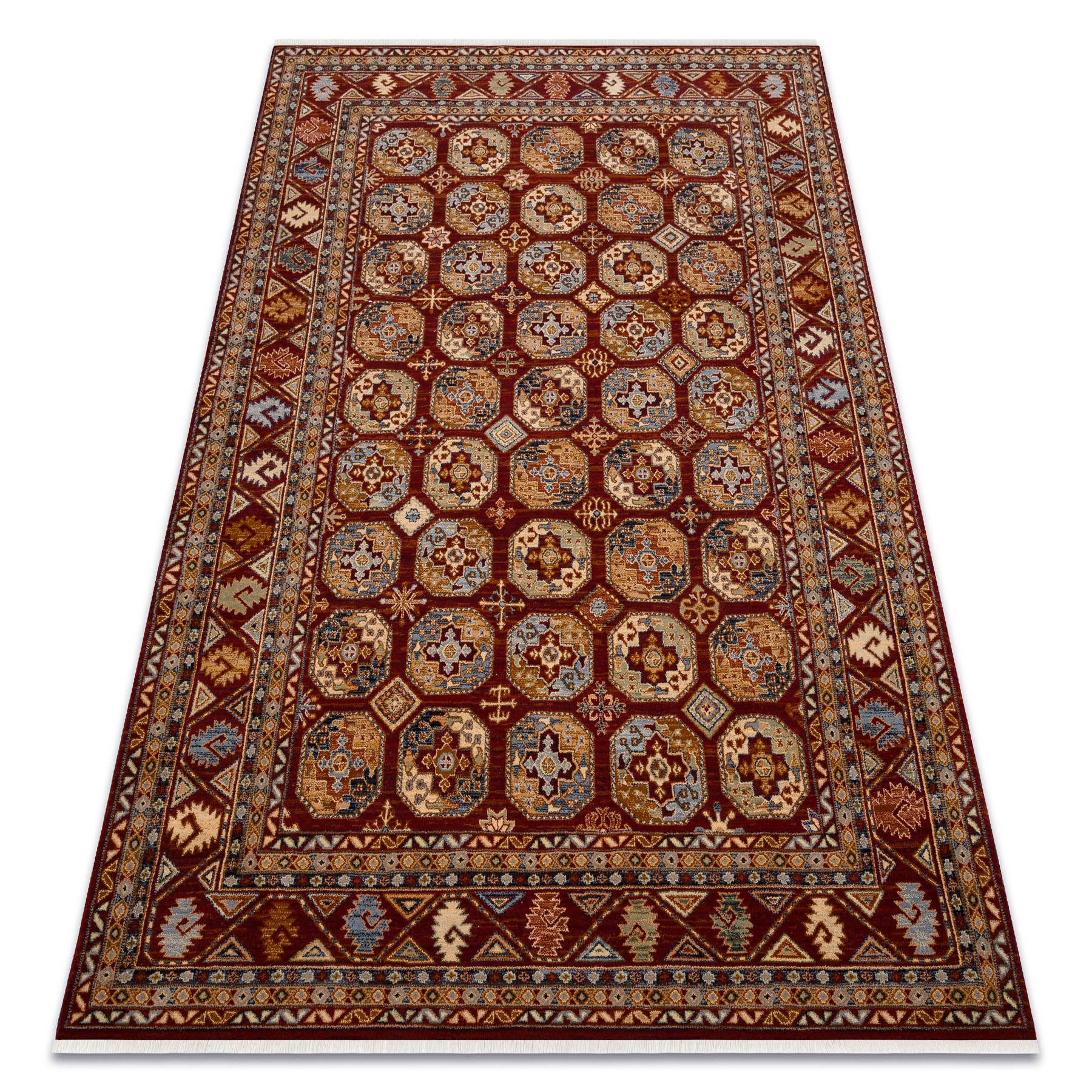 Dywan wełniany KESHAN Frędzle, Ornament, ramka orientalny 7874/53588 bordo 160x230 cm