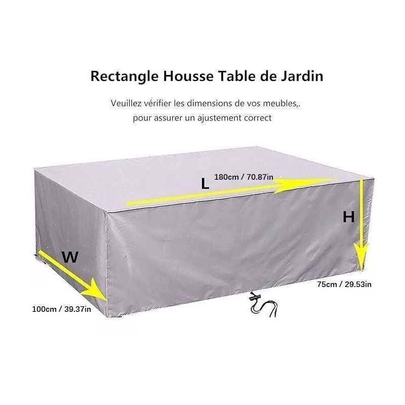 Housse Salon de Jardin 180x100x75cm 420D Oxford Argent Housse Table de Jardin Rectangulaire Protection Bache Table de Jardin Mobilier - 2