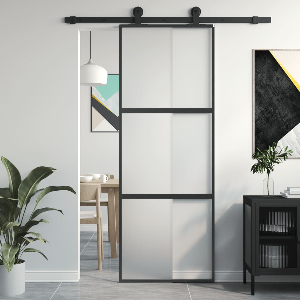 YAJ-Porte coulissante Verre ESG et aluminium 90x205 cm Noir-YAJ151021 - Bricolage
