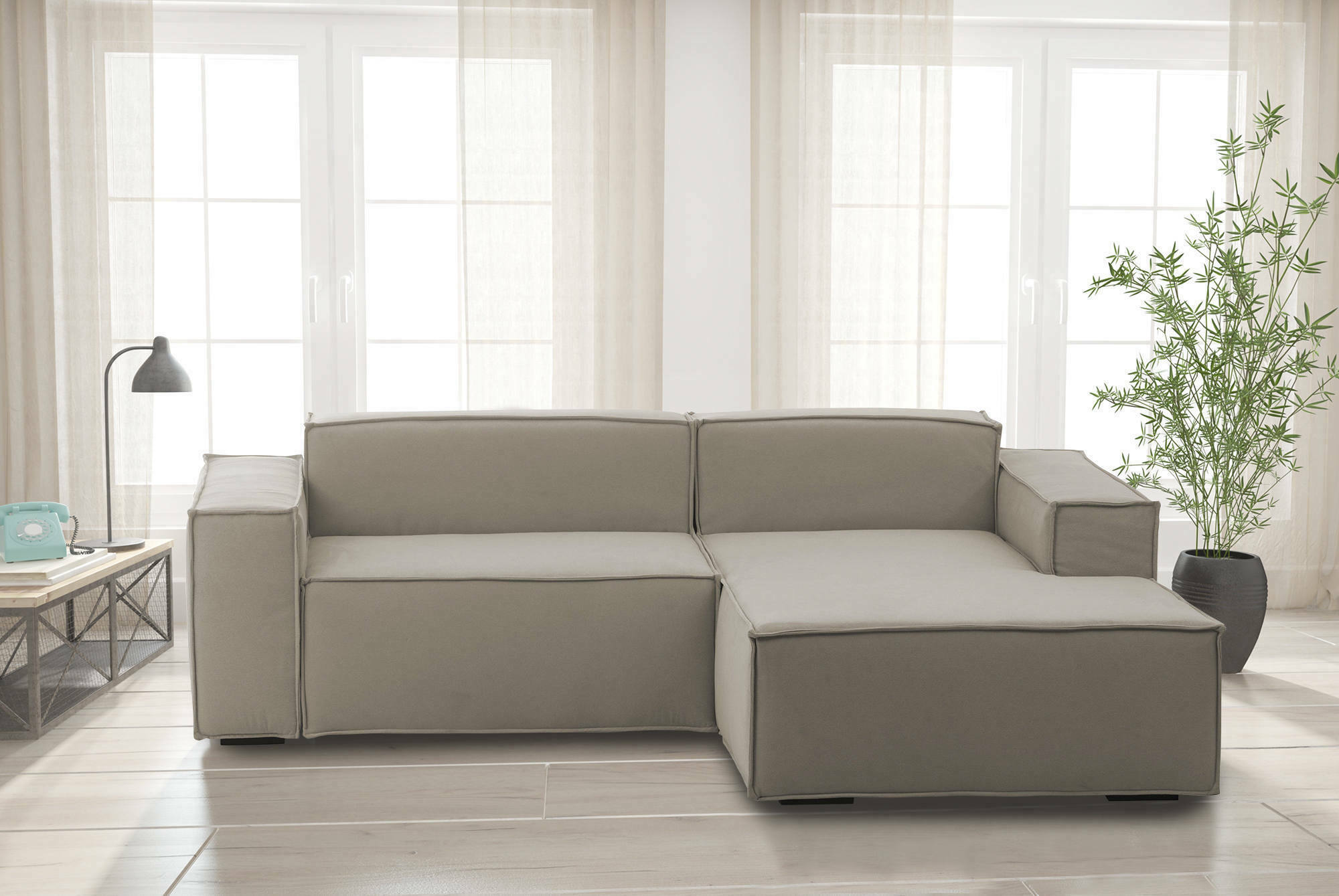 Tidyard Set Divani Modulari Da Giardino In Bambù 4/5 Pezzi Con Penisola E Tavolo - Cuscini Sfoderabili Bianco Crema