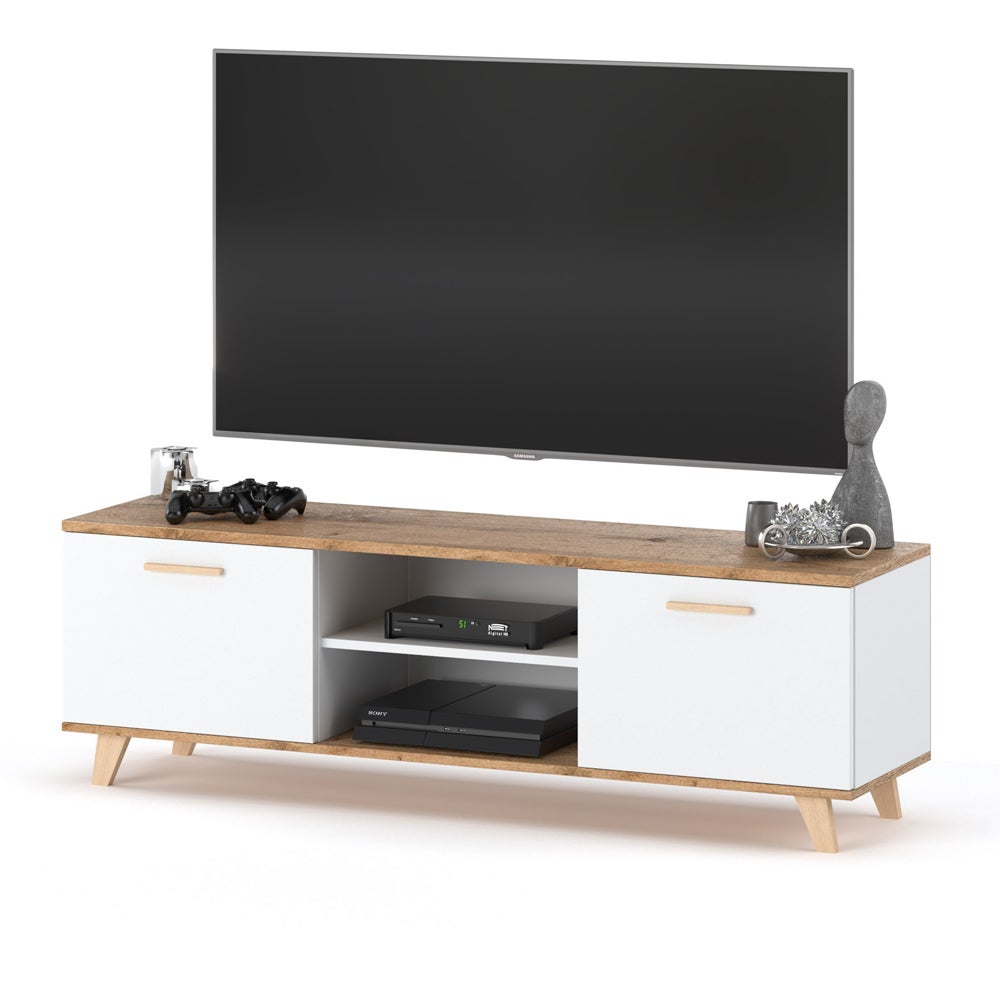 Komoda skandynawska rtv olivier 138cm pojemna szafka pod telewizor biała