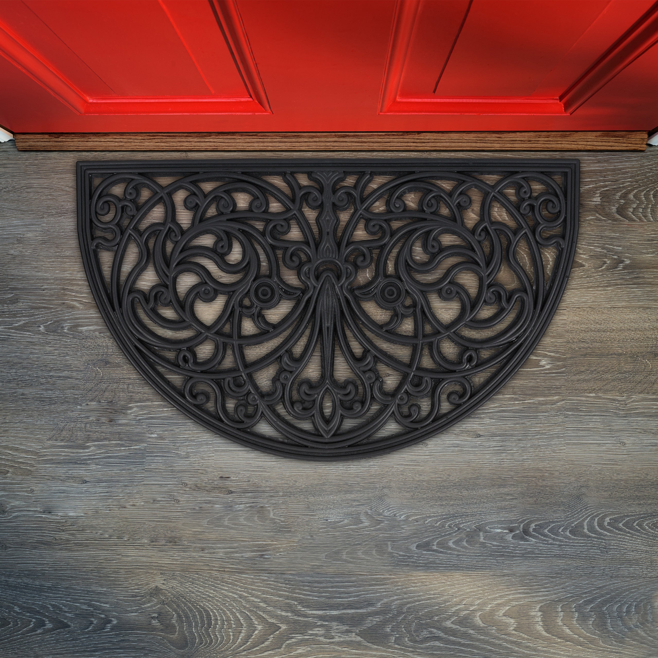 Relaxdays Paillasson caoutchouc, 75 x 45 cm, antidérapant, résistant, extérieur, tapis d’entrée, ornements, noir - 2