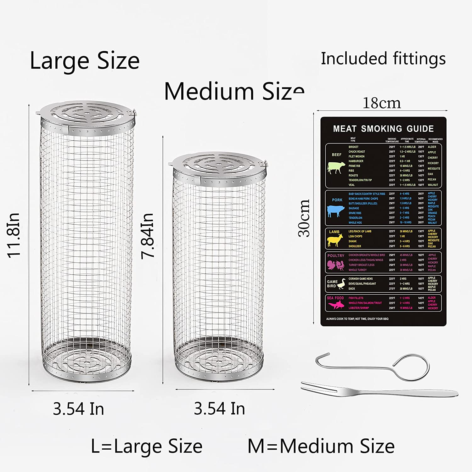 Panier à Griller Roulant - Grille de Barbecue en Acier Inoxydable pour Légumes, Poisson et Frites, Grille Ronde en Acier Inoxydable (L, Lot de 3) - 2