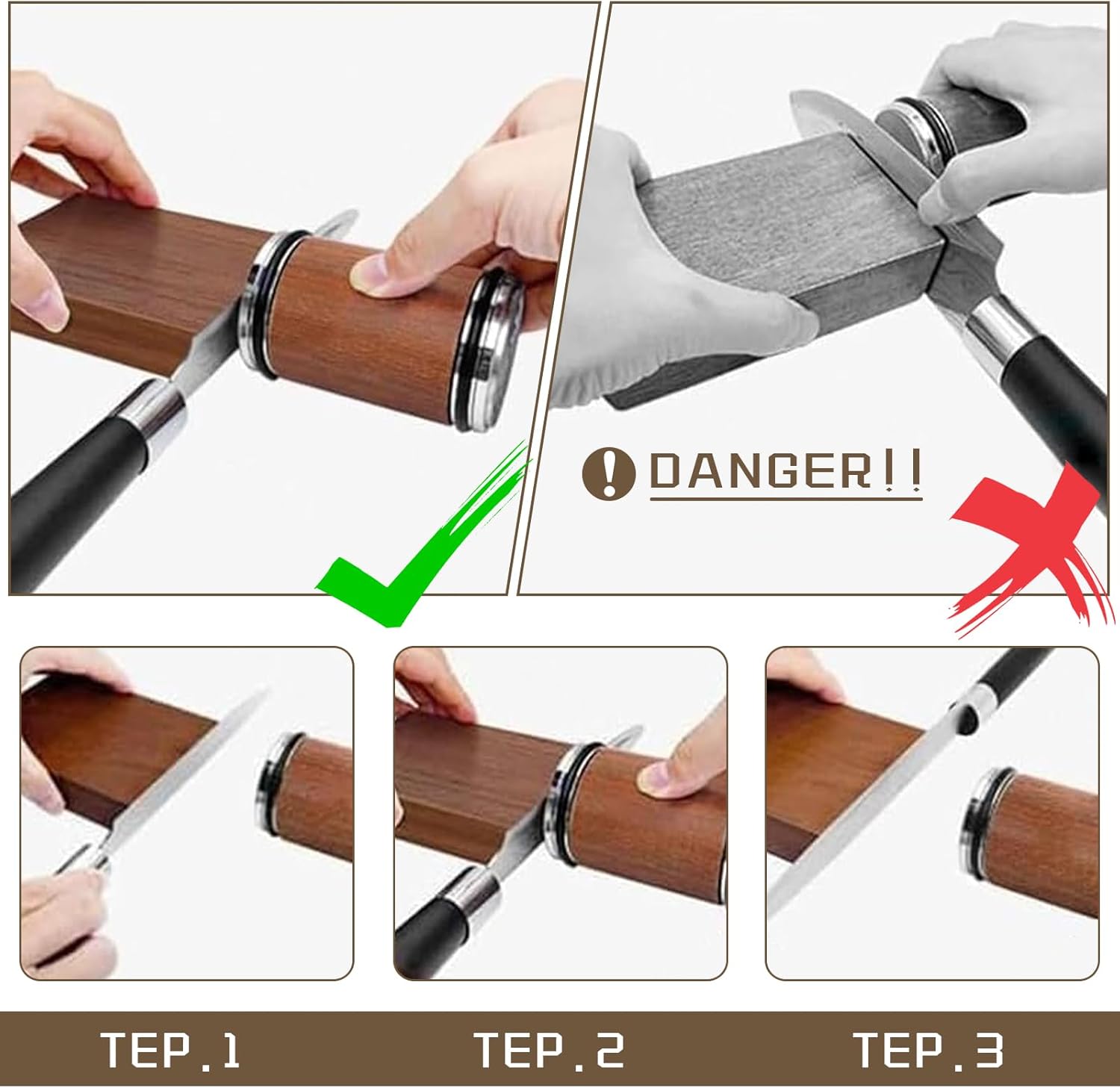 Affûteur de couteaux à rouleaux, avec affûteur à diamant industriel de 15 et 20 degrés, système d'affûtage à rouleaux (marron) - 1 pièce - 5