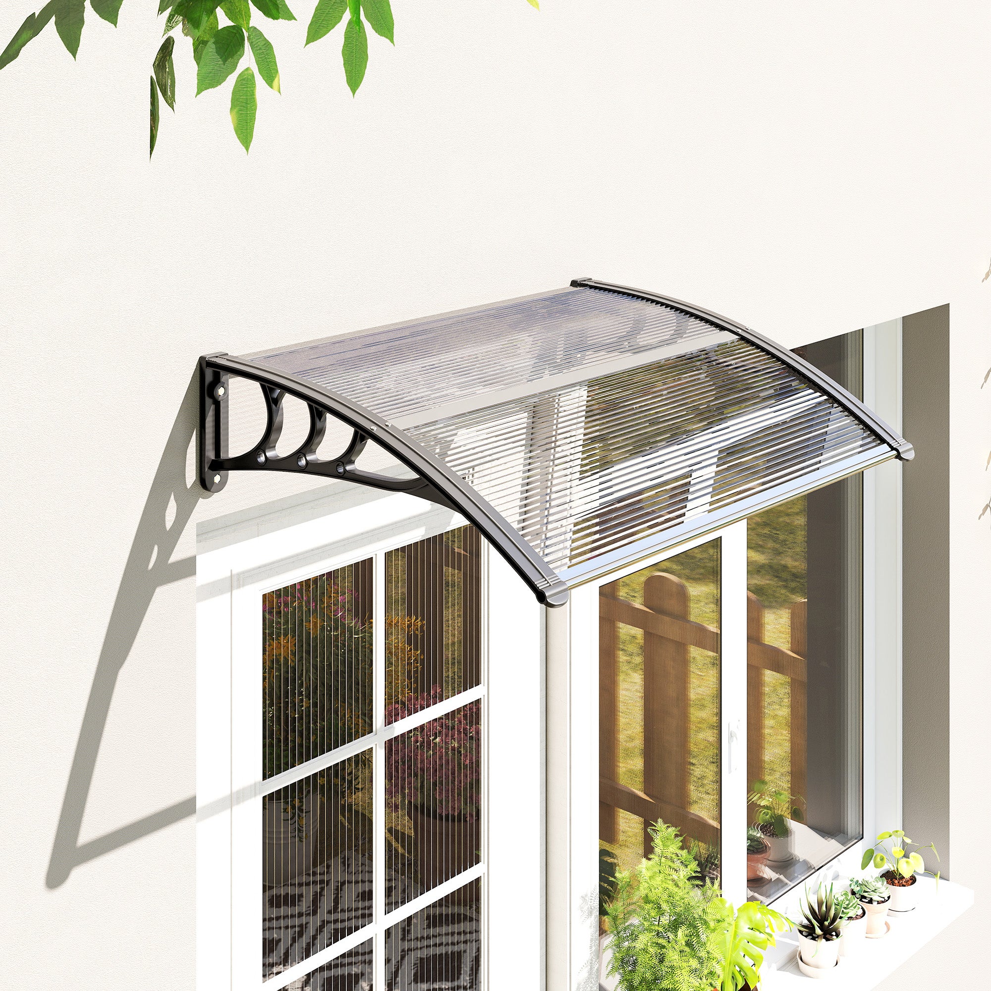 Marquise de Proteção Outsunny Liga de Alumínio, PP e PC Transparente e Preto 75x100x23 cm - 2