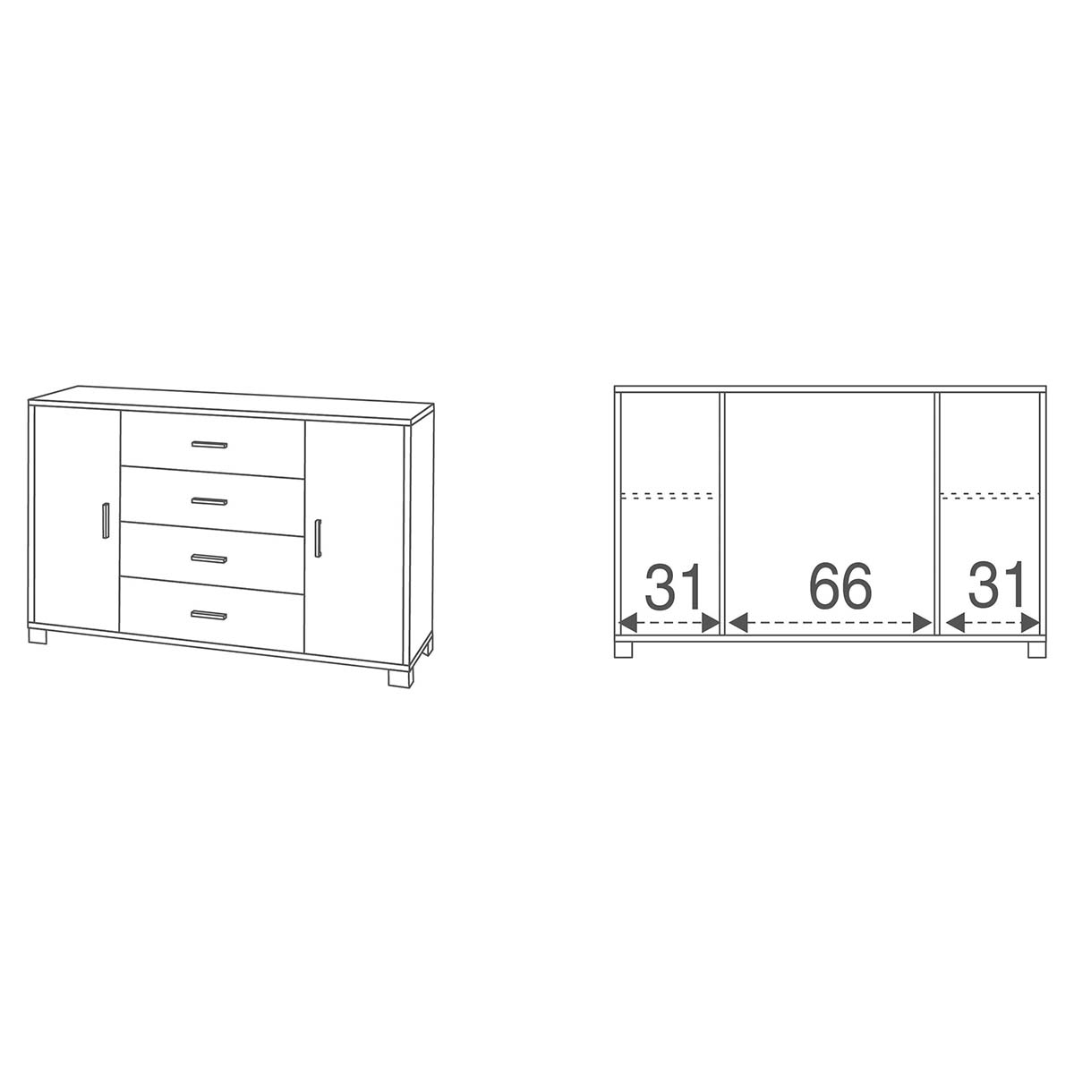 ARMOIRES 2 PORTES 4 Tiroirs KIT Couleur Ciment - 3