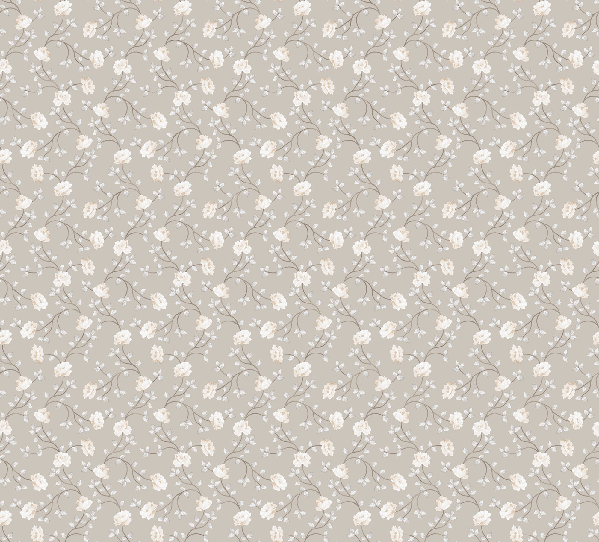 Tapeta kwiaty beżowymIbiałym - 53 cm x 10 m - SANDERS &amp; SANDERS
