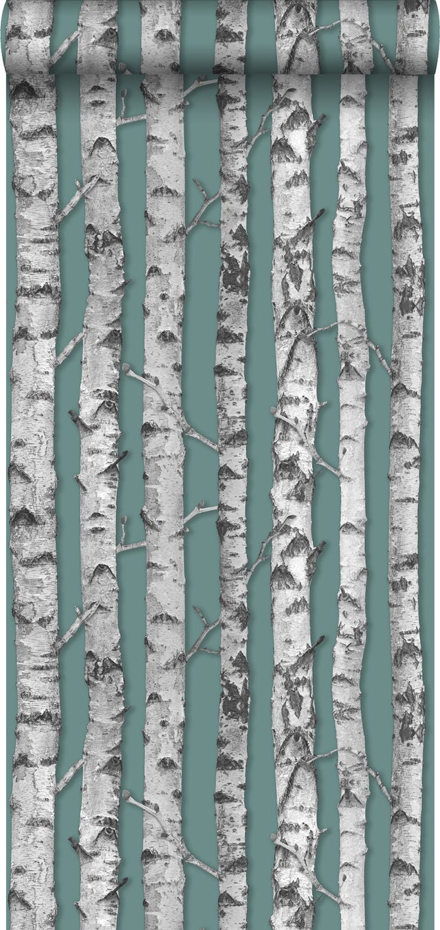 Tapeta pnie brzozy szaro zielonymIjasna ciepła szarość - 53 cm x 10.05 m - ESTAHOME