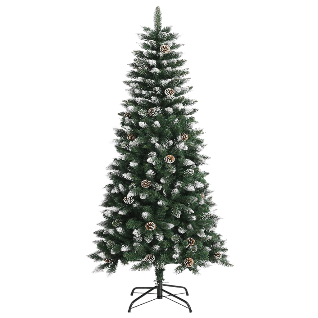 Albero Di Natale Artificiale 120 Cm Con Base, Verde E Bianco Neve, Punte In PVC E Pigne – VidaXL - 3