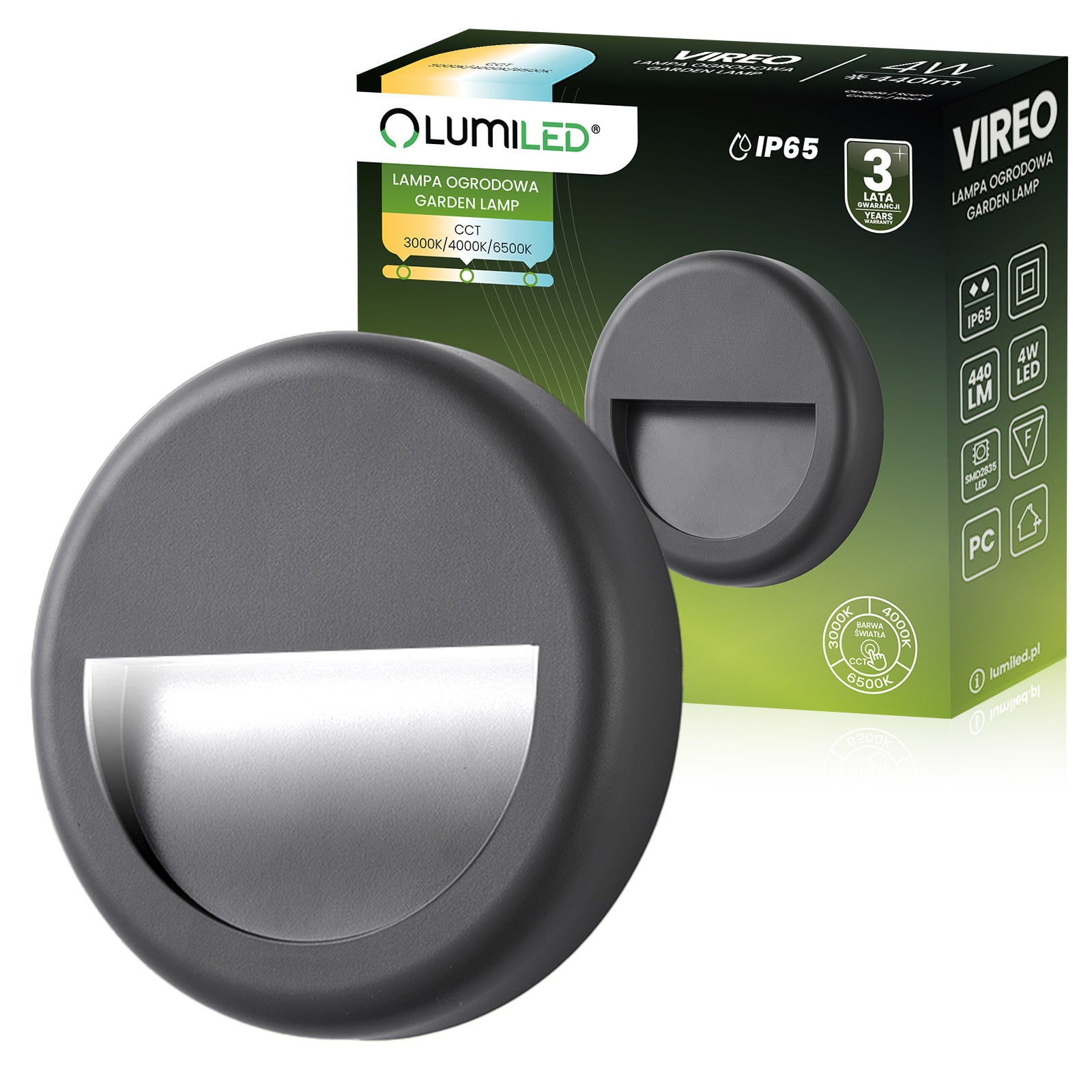 Lampa Ogrodowa Lumiled Zewnętrzna Schodowa Kinkiet Elewacyjny CCT 3000-6500K LED 4W IP65 1 szt.