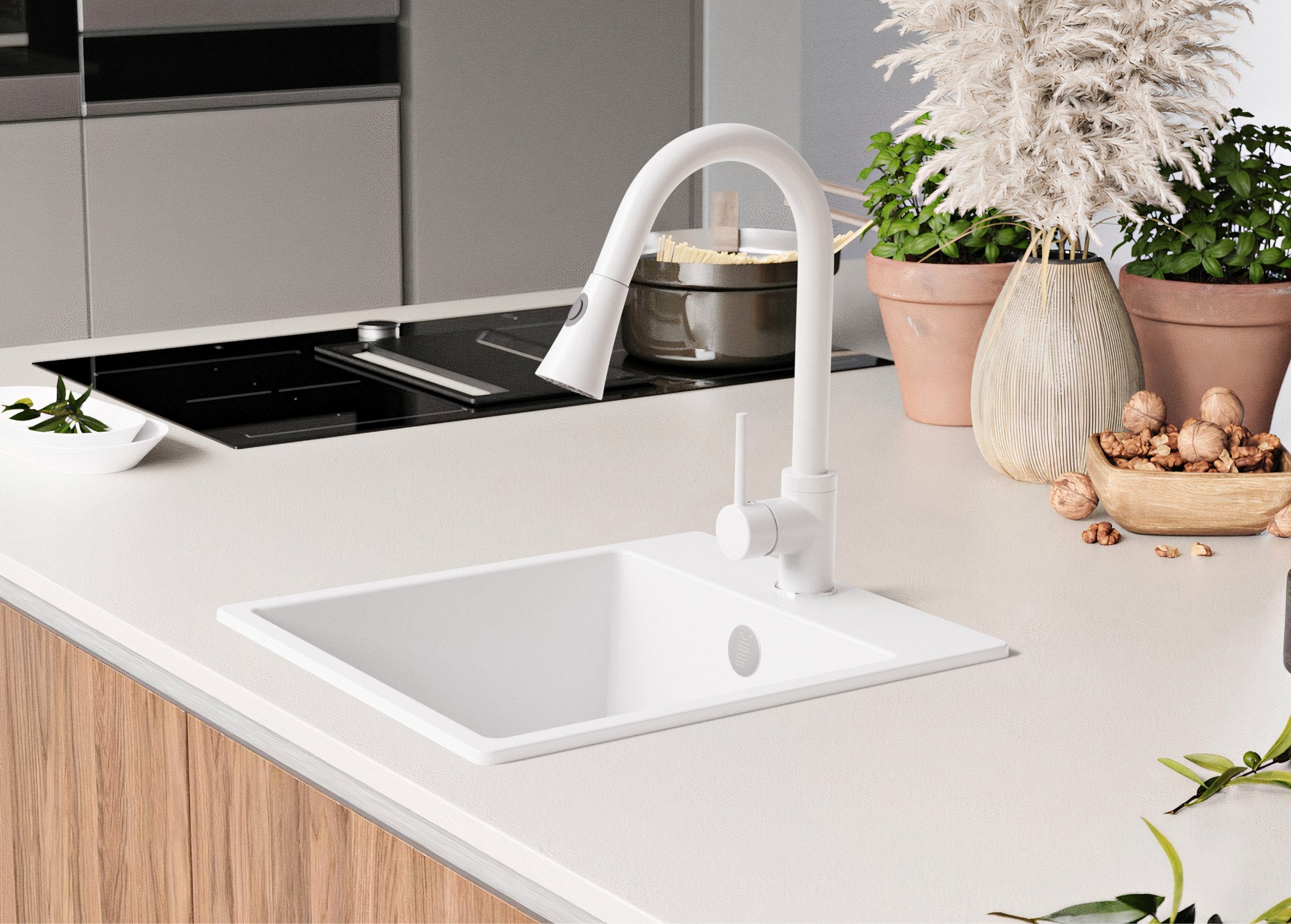 Evier Cuisine en Granit Blanc 38x44cm, Lavabo 1 bac + Kit de Vidage, Évier à Encastrer au meuble 40cm - Riga Easy PRIMAGRAN - 8
