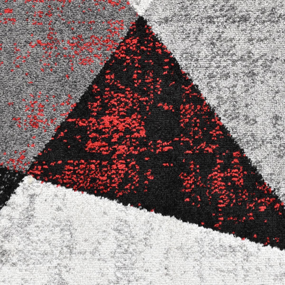 tapis entrée 120x170 tissé gris et rouge rectangle motif géométrique ROSALINE - 4