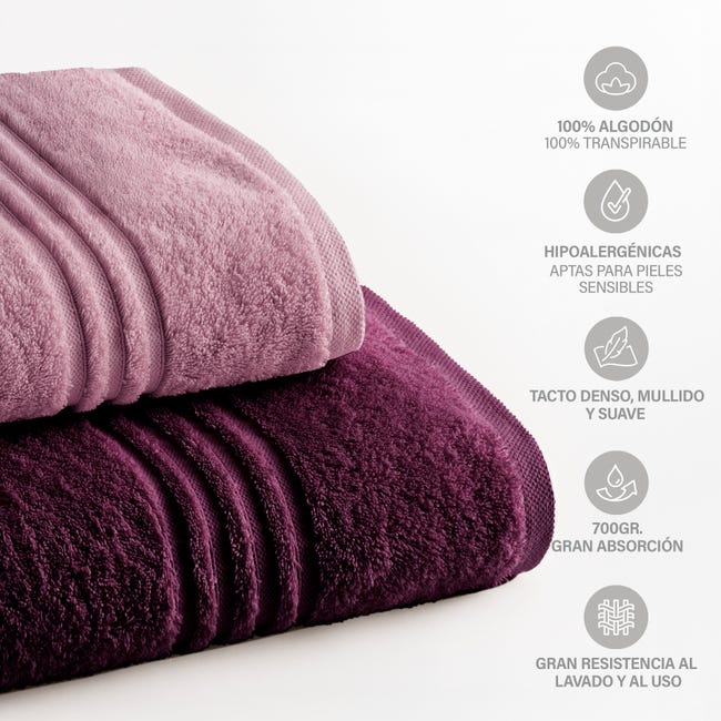 Set di 2 asciugamani bicolore Premium 700 g/m² - Rosa e viola - 2 (50x100) - 100% cotone morbido e assorbente ad asciugatura rapida | Leroy Merlin Set di 2 asciugamani bicolore Premium 700 g/m² - Rosa e viola - 2 (50x100) - 100% cotone morbido e assorbente ad asciugatura rapida | Leroy Merlin