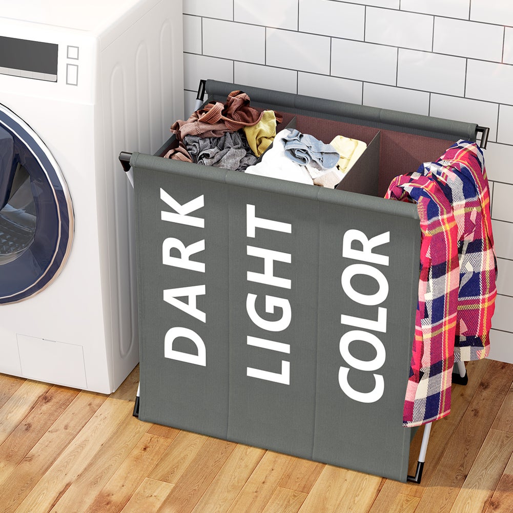 Cesto Portabiancheria Pieghevole 90L - Tessuto Grigio, Con Manici, Per Lavanderia - Foto 8