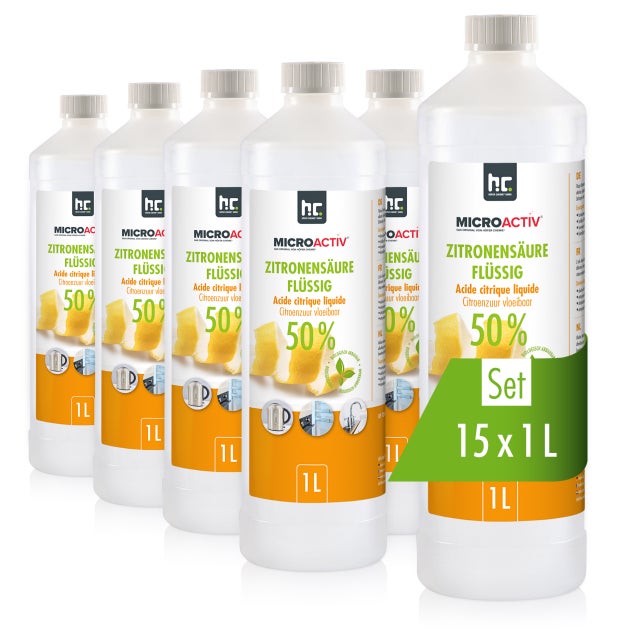 15 x Acide Citrique Liquide 50% MICROACTIV® détartrant en bouteille de 1 L