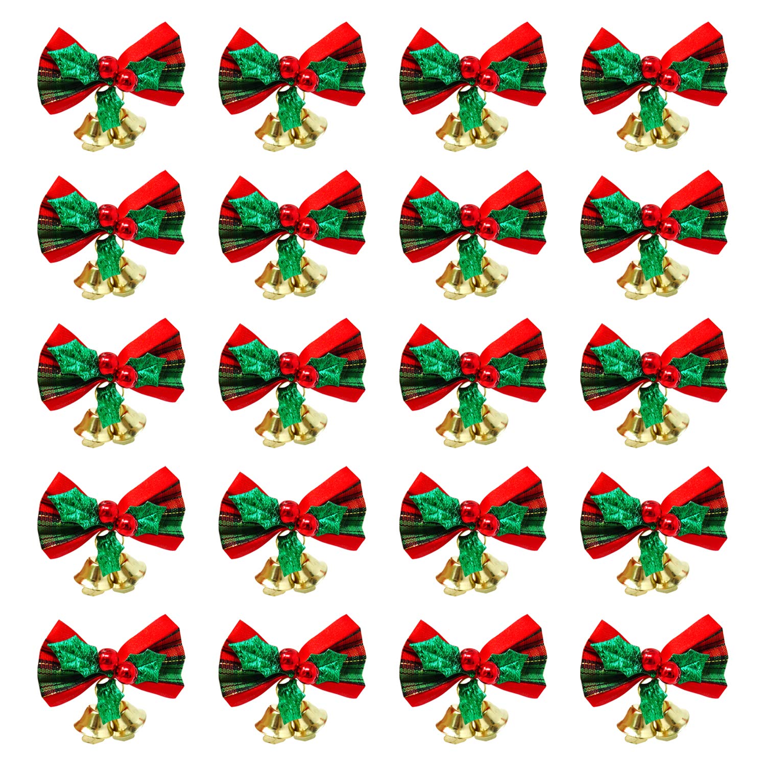 Mini nœud de noël avec cloches, 20 pièces, ornement artisanal, cadeau, décoration suspendue pour arbre de noël - 6