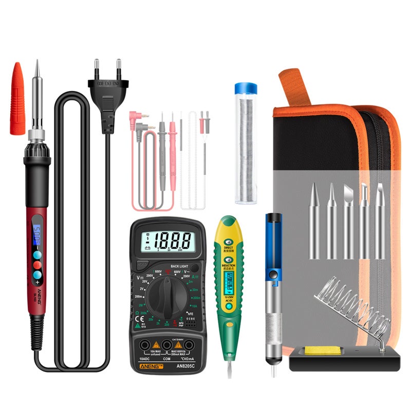 Kit D'outils électroniques 12 Pièces – Fer à Souder + Multimètre Numérique, Neuf
