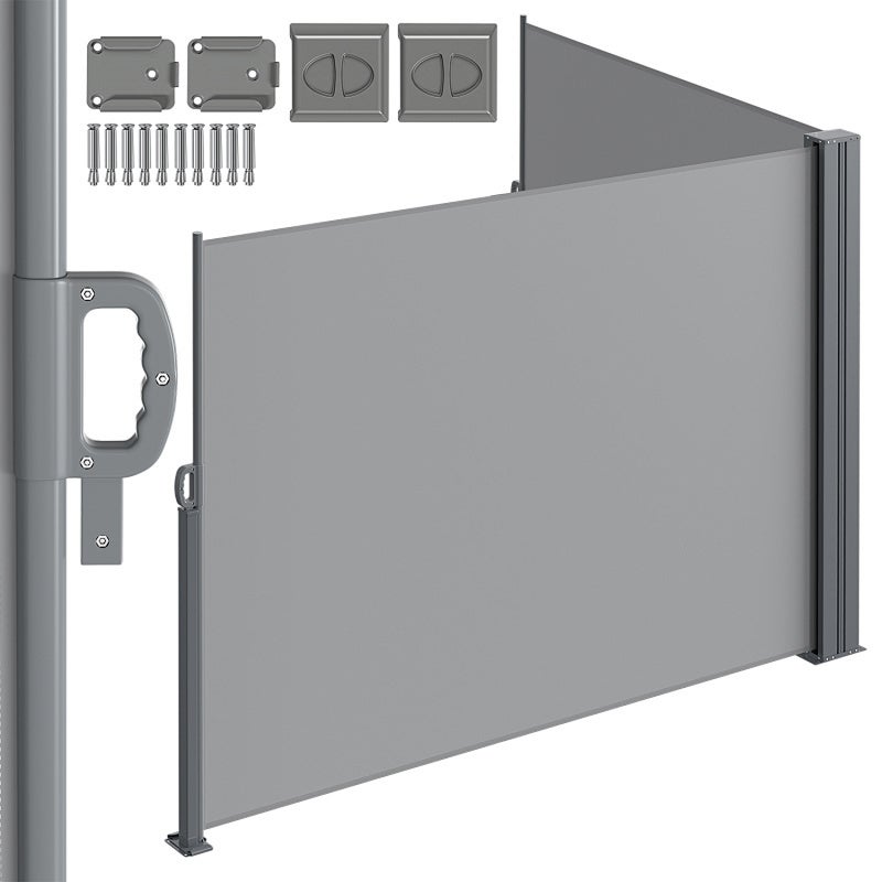 Toldo lateral retráctil 6 x 1,8 m, doble biombo exterior, toldo lateral con asa, pantalla de intimidad plegable impermeable, cortina de jardín gris