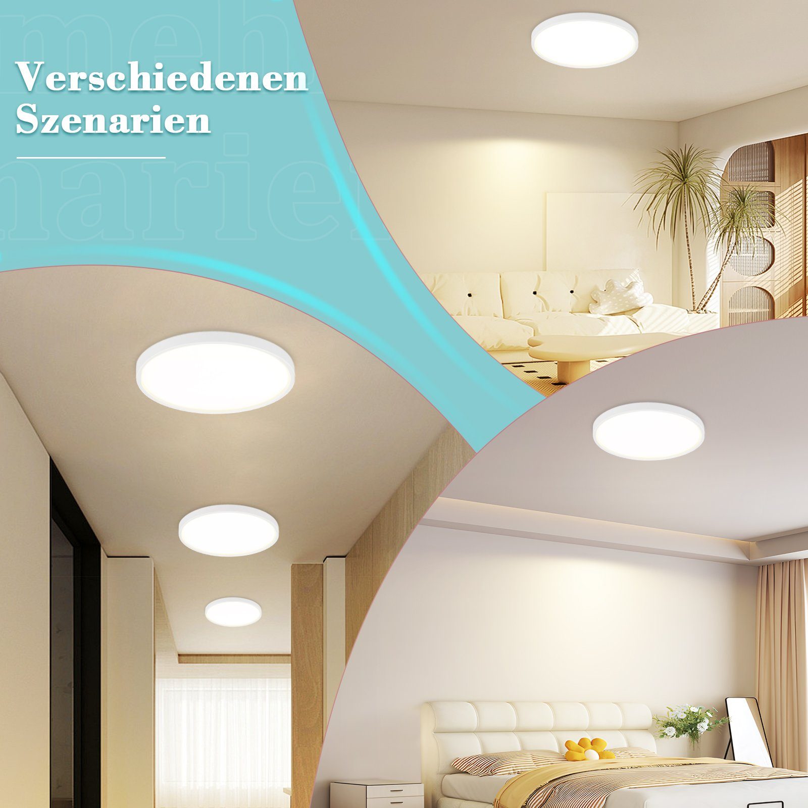 NETTLIFE Lámpara de Techo LED 24W 4000K 30cm Dormitorio Diámetro Plano Lámpara Redonda Blanca para Cocina Baño Pasillo - 4