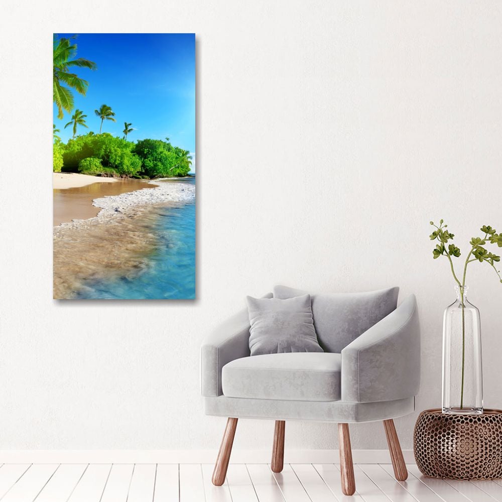 Quadro Finestra Sull’Isola Tropicale – Stampa Su Tela 100x75 Cm Con Telaio In Legno – Palme, Mare, Paradiso – Arredamento Moderno Da Parete, Prodotto In Italia
