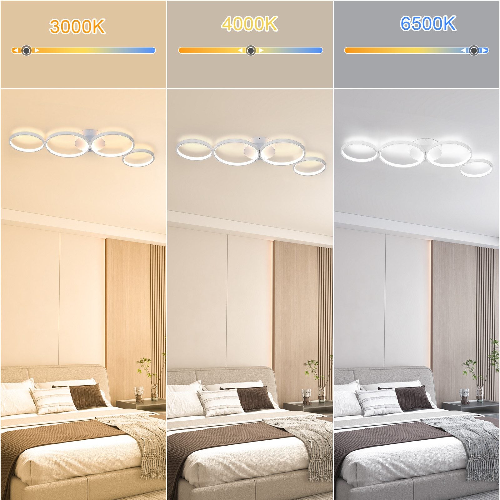 NETTLIFE Lampa sufitowa LED 100 cm Ściemnialna 4 Pierścienie Nowoczesne 56 W Białe oświetlenie Z Pilotem - 5