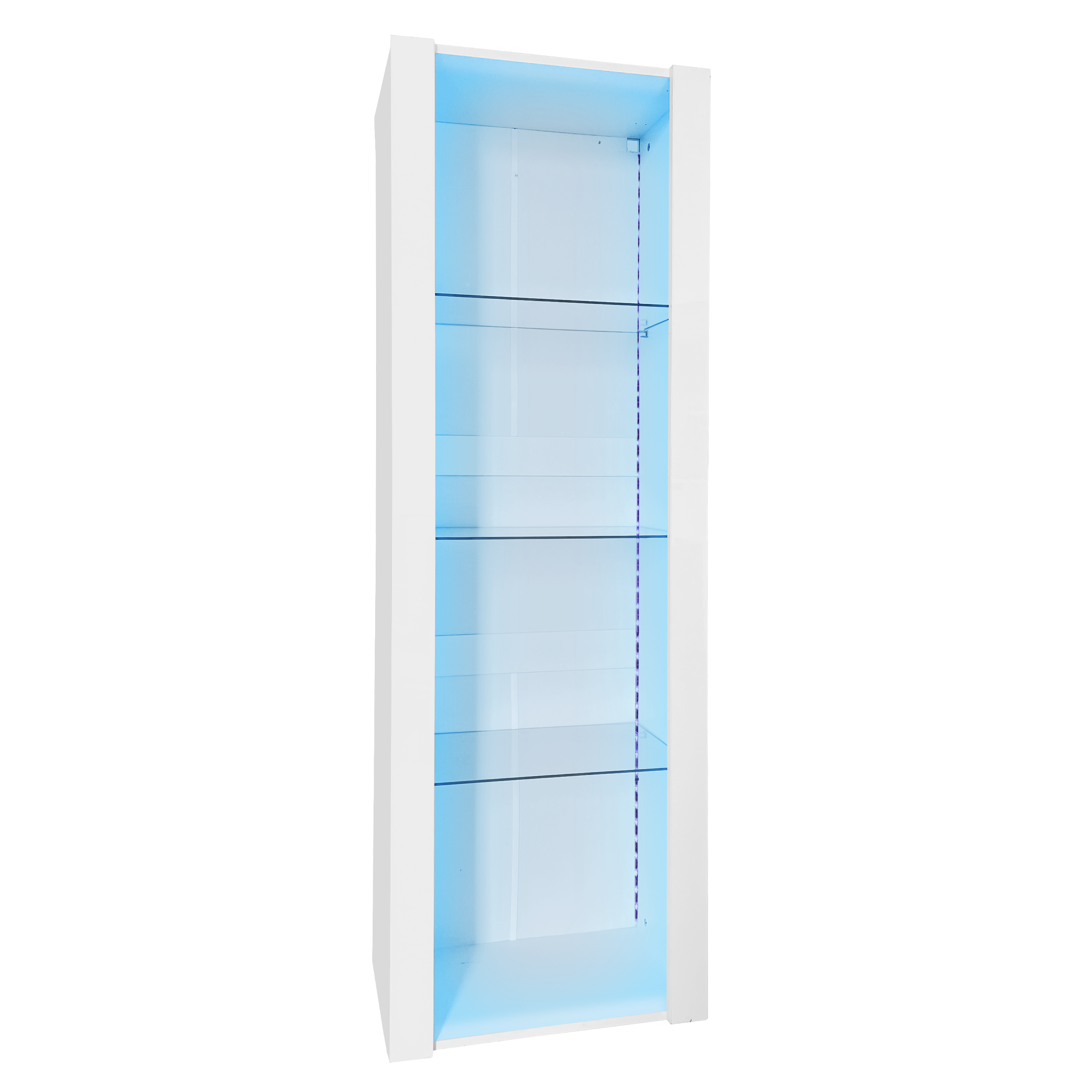 Vitrine L166cm avec LED - 3 étagères en verre - Blanc - 4