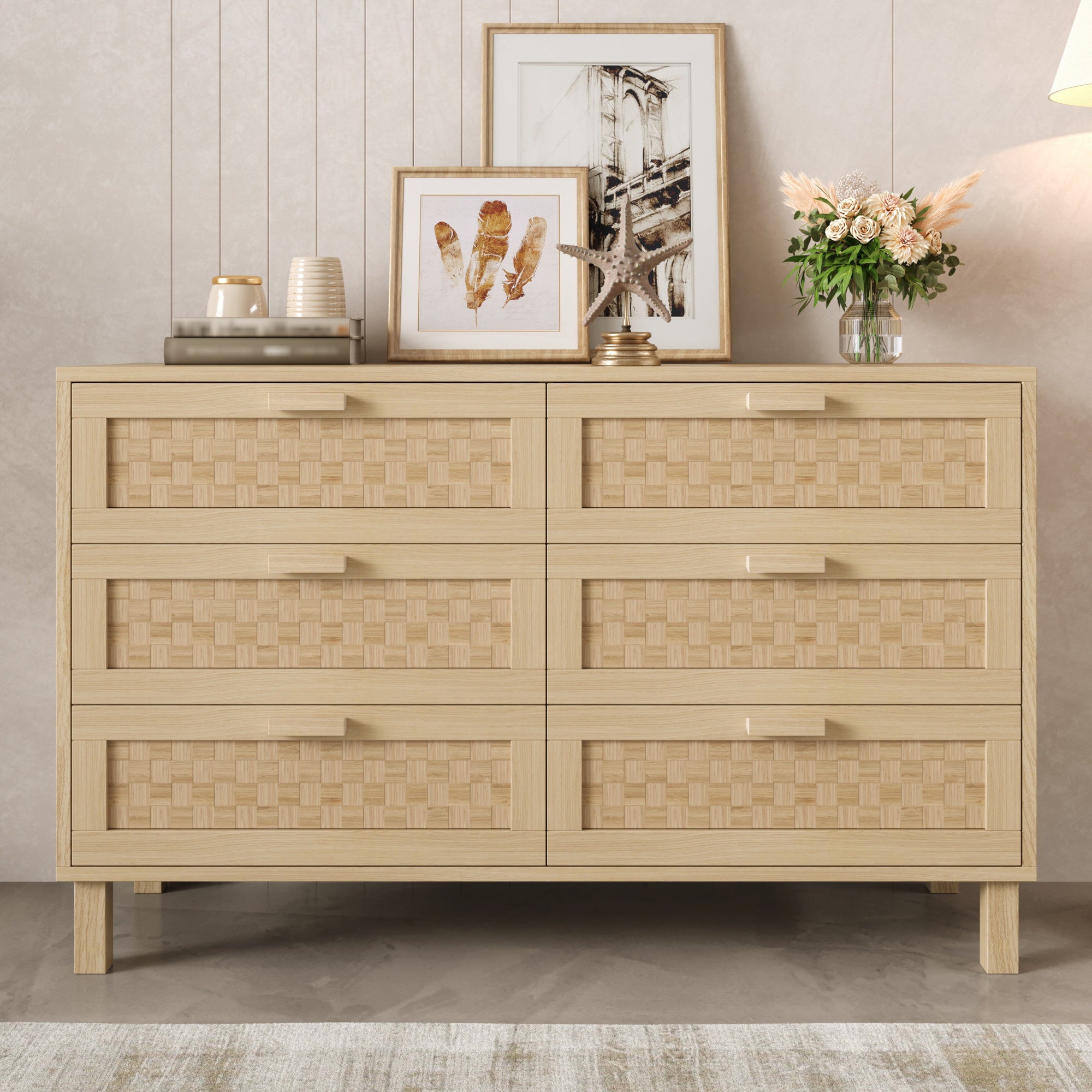 Komoda z 6 szufladami - 120 x 40 x 75 cm - Płyta wiórowa - do salonu lub sypialni - Naturalna