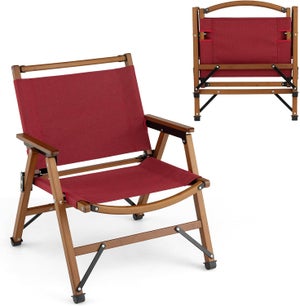 Chaise de Camping Pliante Charge 150 KG, Chaise de Pêche Portable Extérieur avec Cadre en Bambou & Tissu Oxford Rouge