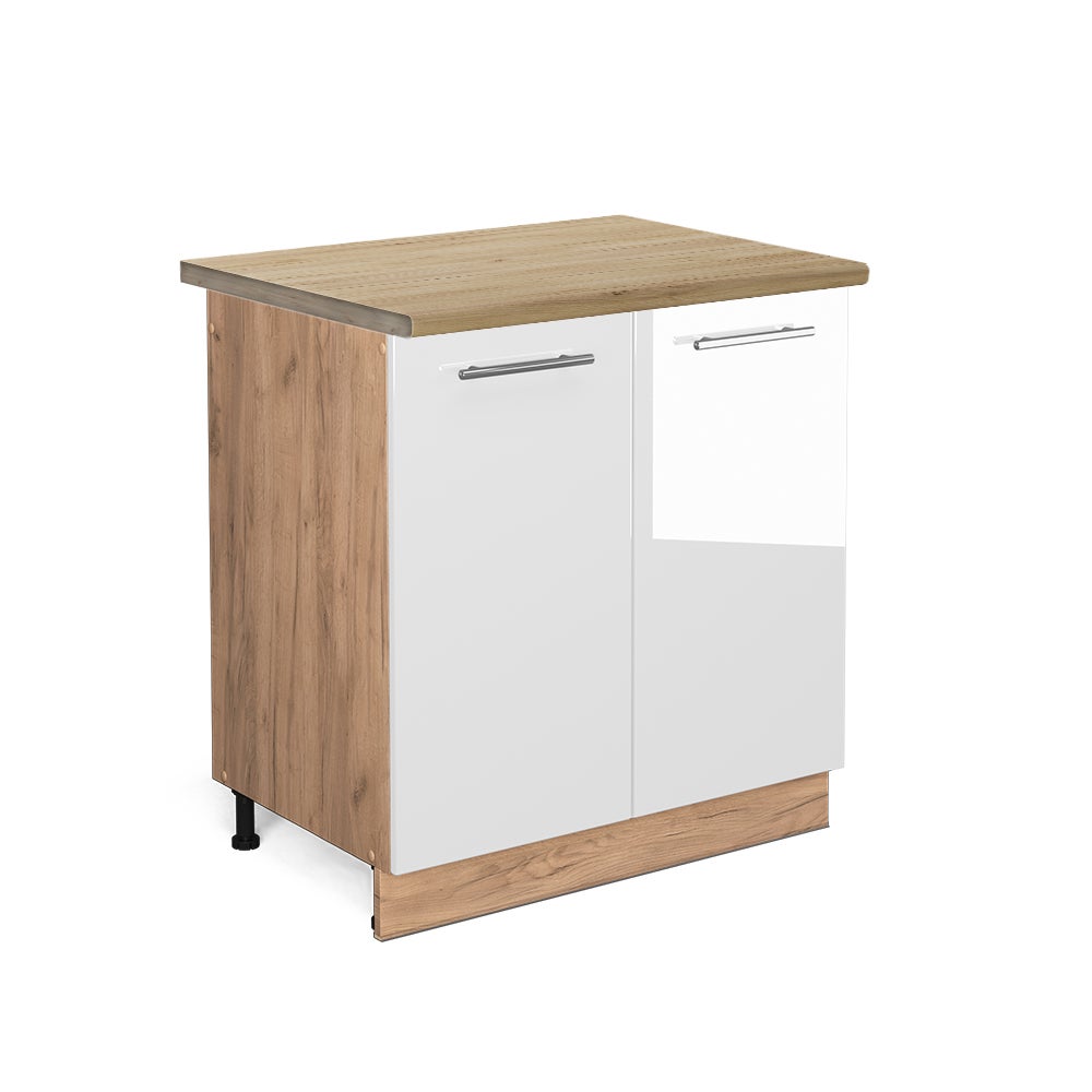 Vicco Szafka pod zlew Fame-Line, Biały wysoki połysk, 80 cm , BP Dąb