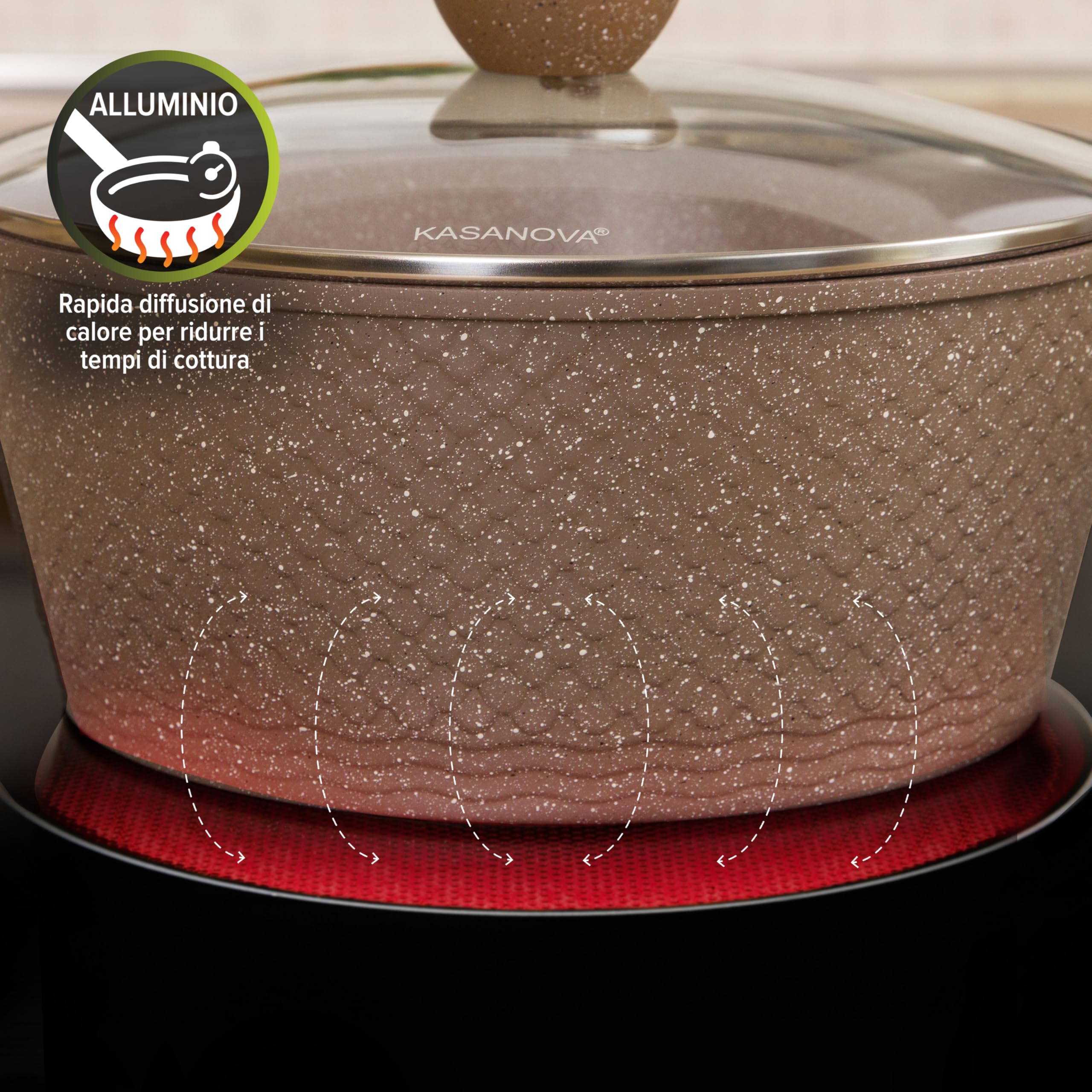 KASANOVA Casseruola antiaderente 0 Grassi, tegame per induzione, con coperchio, rivestimento antiaderente, tegame acciaio inox in forno fino a 250 °C - 3