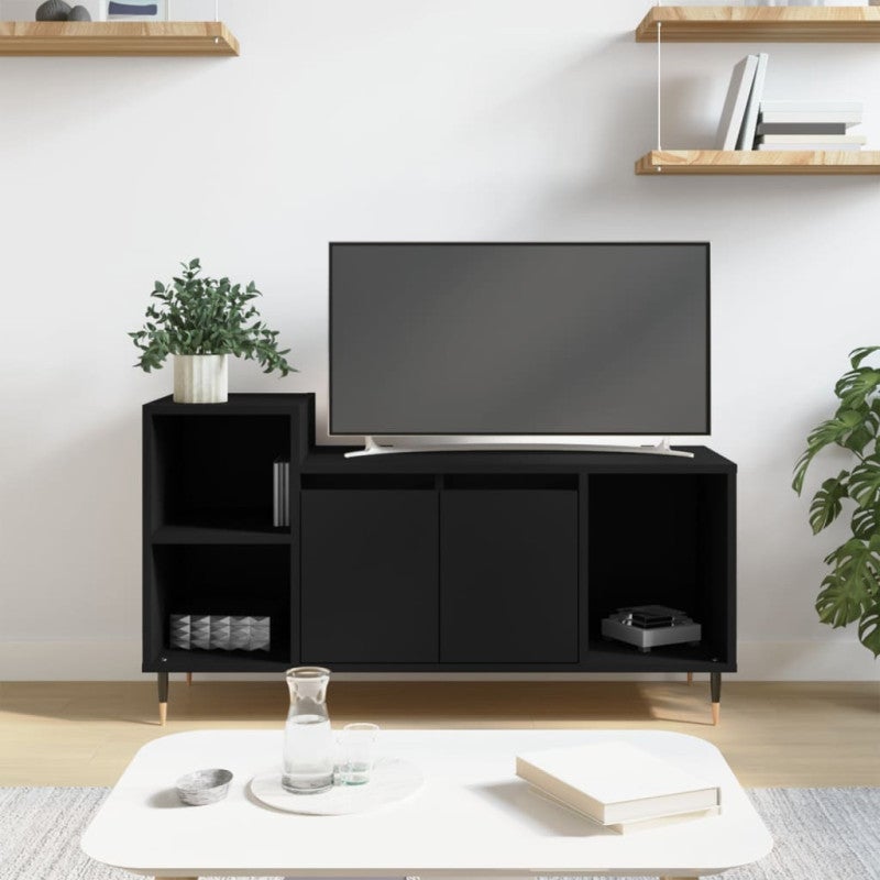 Meuble TV Noir 100x35x55 Cm – Bois D'ingénierie – Neuf Sous Blister