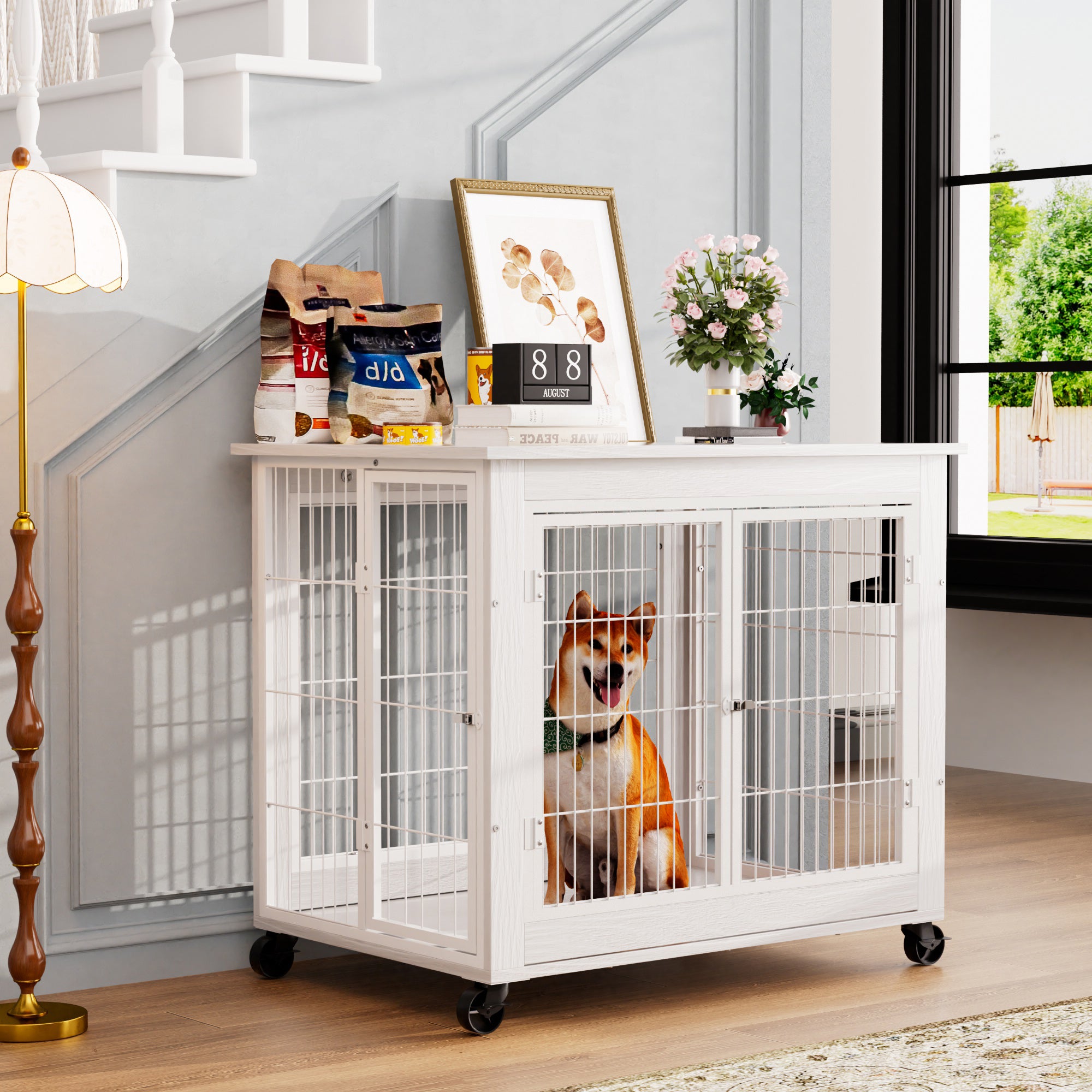 Moradia para Cão im Möbelstil, Canil de Madeira-Tisch mit Doppeltür, Hundehütte für den... - 3