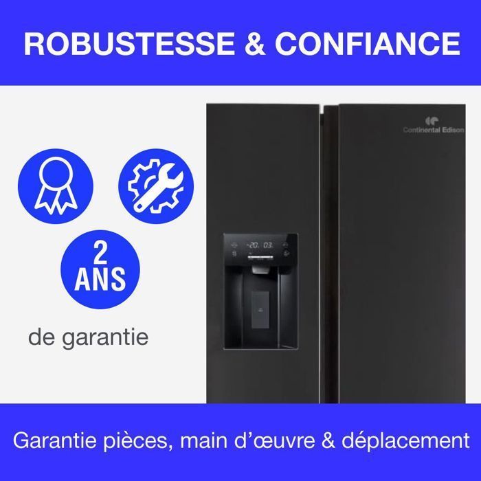 Réfrigérateur américain Continental Edison CERANF556B1 noir Total No Frost avec distributeur eau glace 556 L - 7