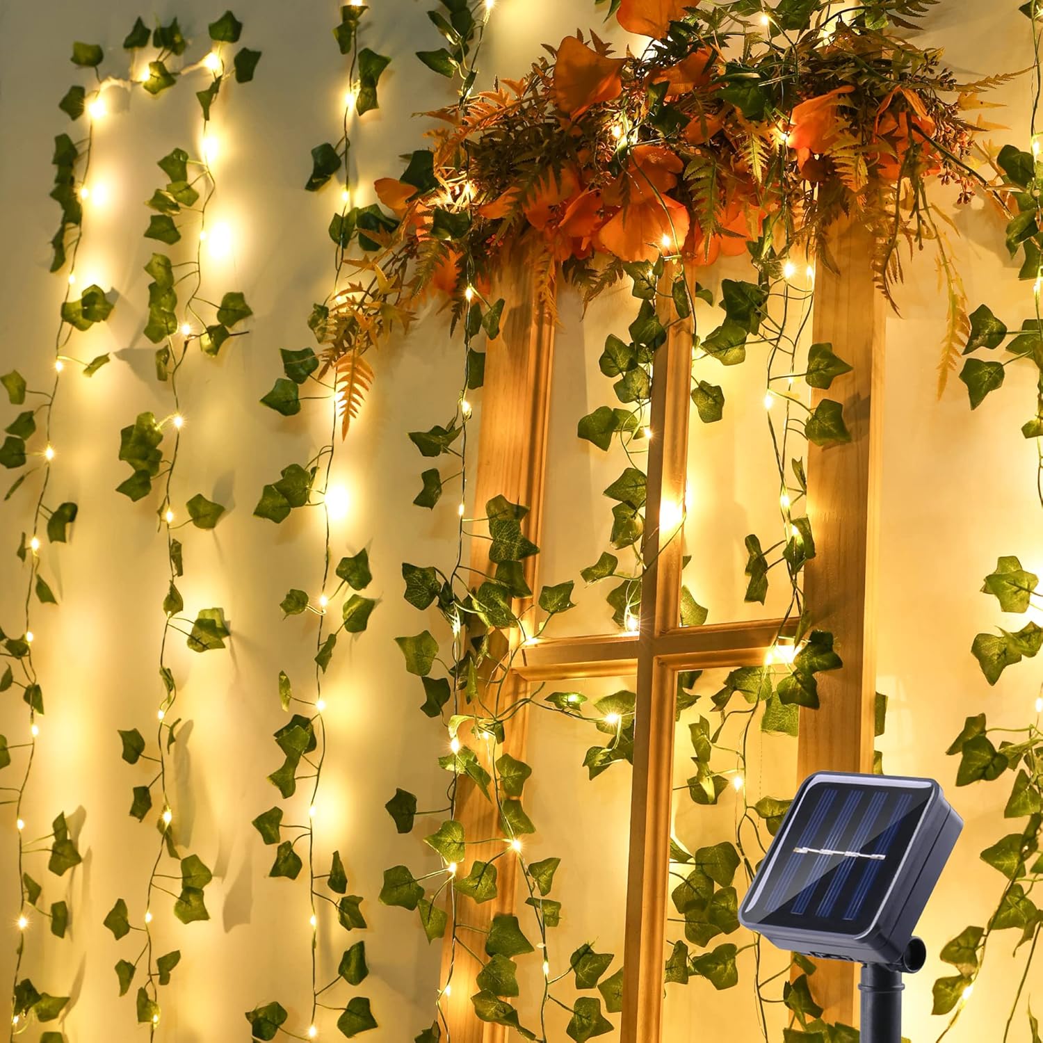 Zewnętrzna Solarna Girlanda Świąteczna, 10M 100 LED Sztuczny Bluszcz Solarna Girlanda 8 Trybów Wodoodporna Dekoracja Ogrodowa