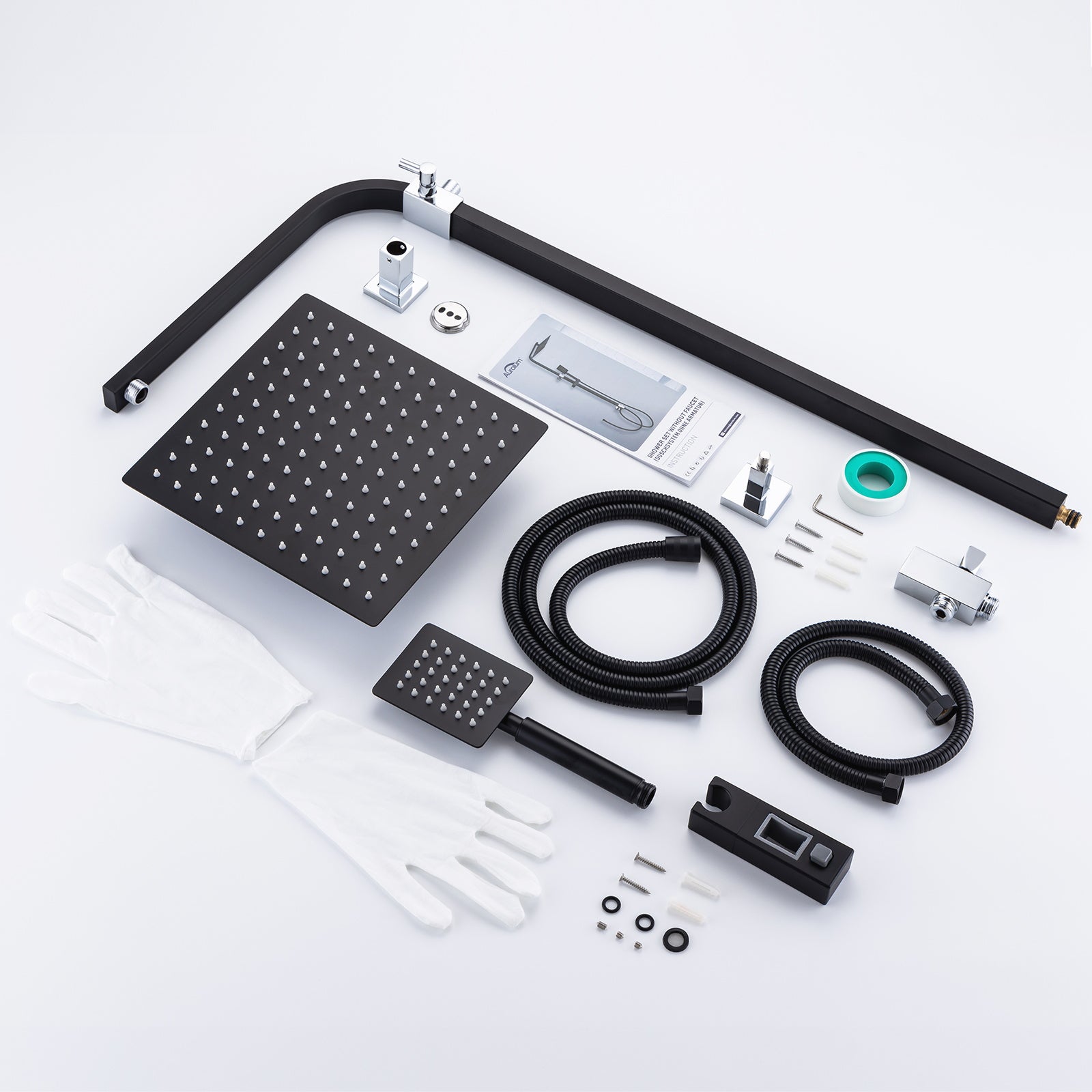 Colonne de Douche Noir Sans Mitigeur Système Douche avec Douchette à Main/Tête Douche de 10 Pouces Hauteur Réglable 690-1130 mm Salle Bain,EU Modèle - 5