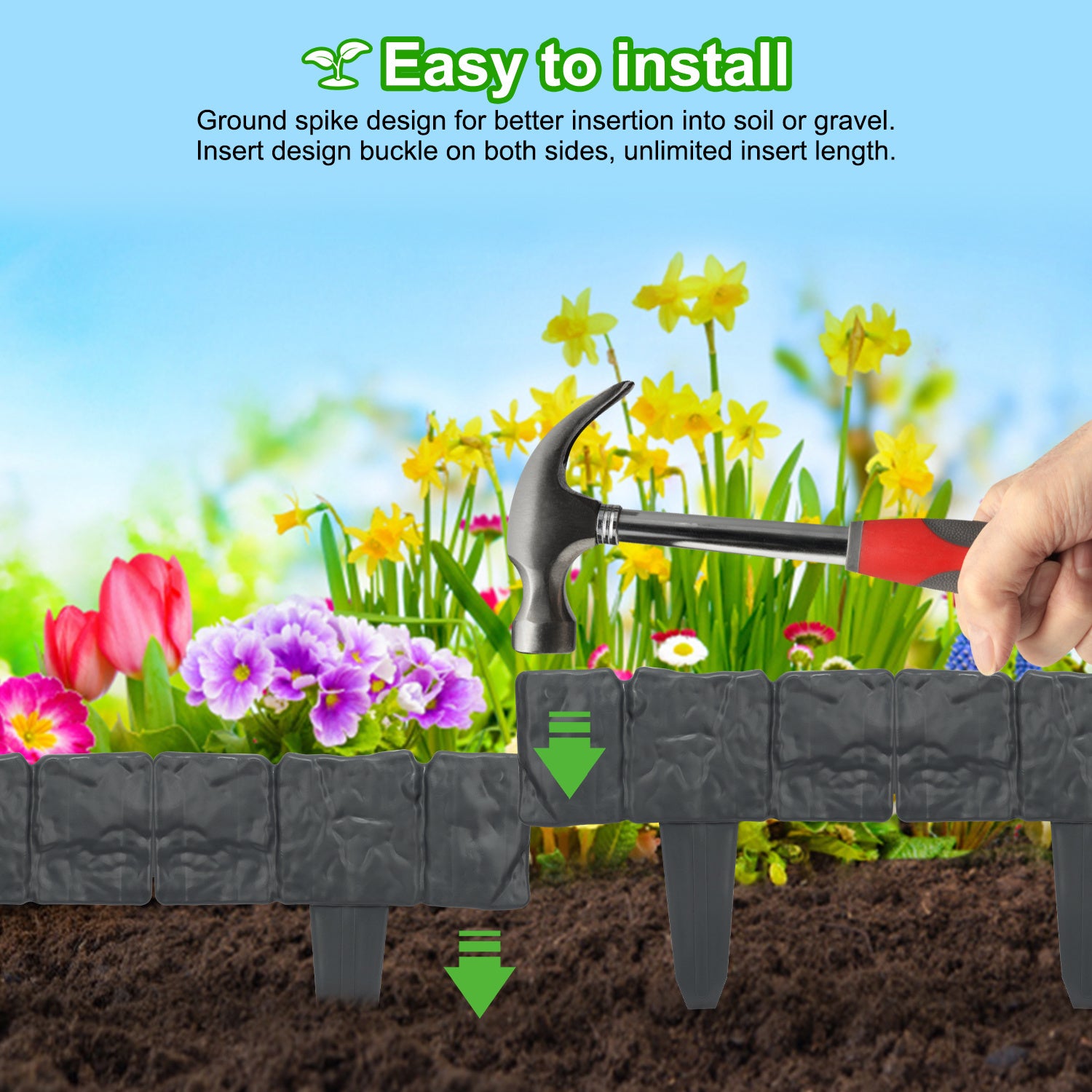 20 pièces Bordure de pelouse Effet Pierre bordure de parterre plastique pour jardin 5m Anthracite - 6